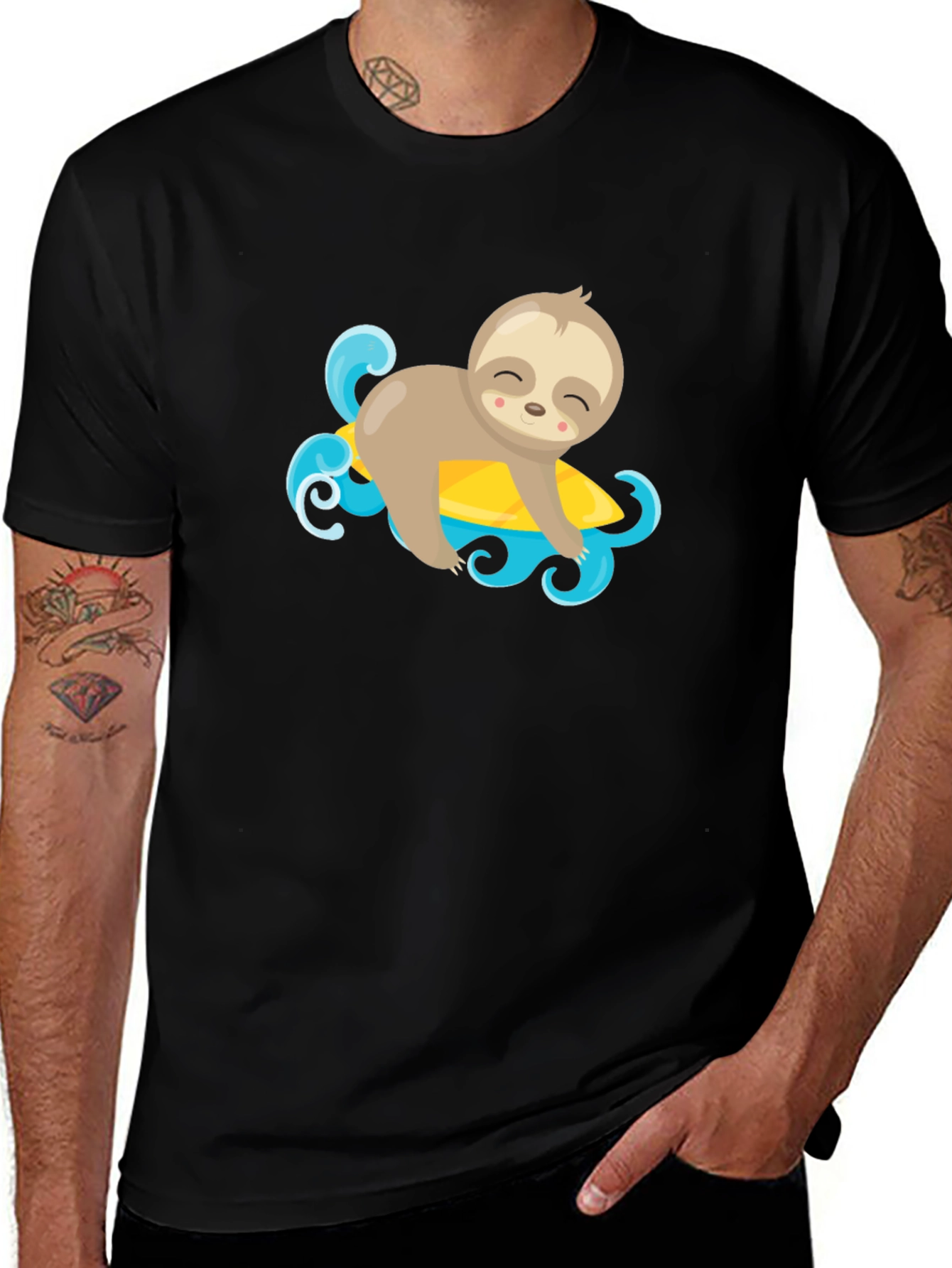 Variant 10 of Sloth Surfing T-Shirt - Relaxed Beach Vibes