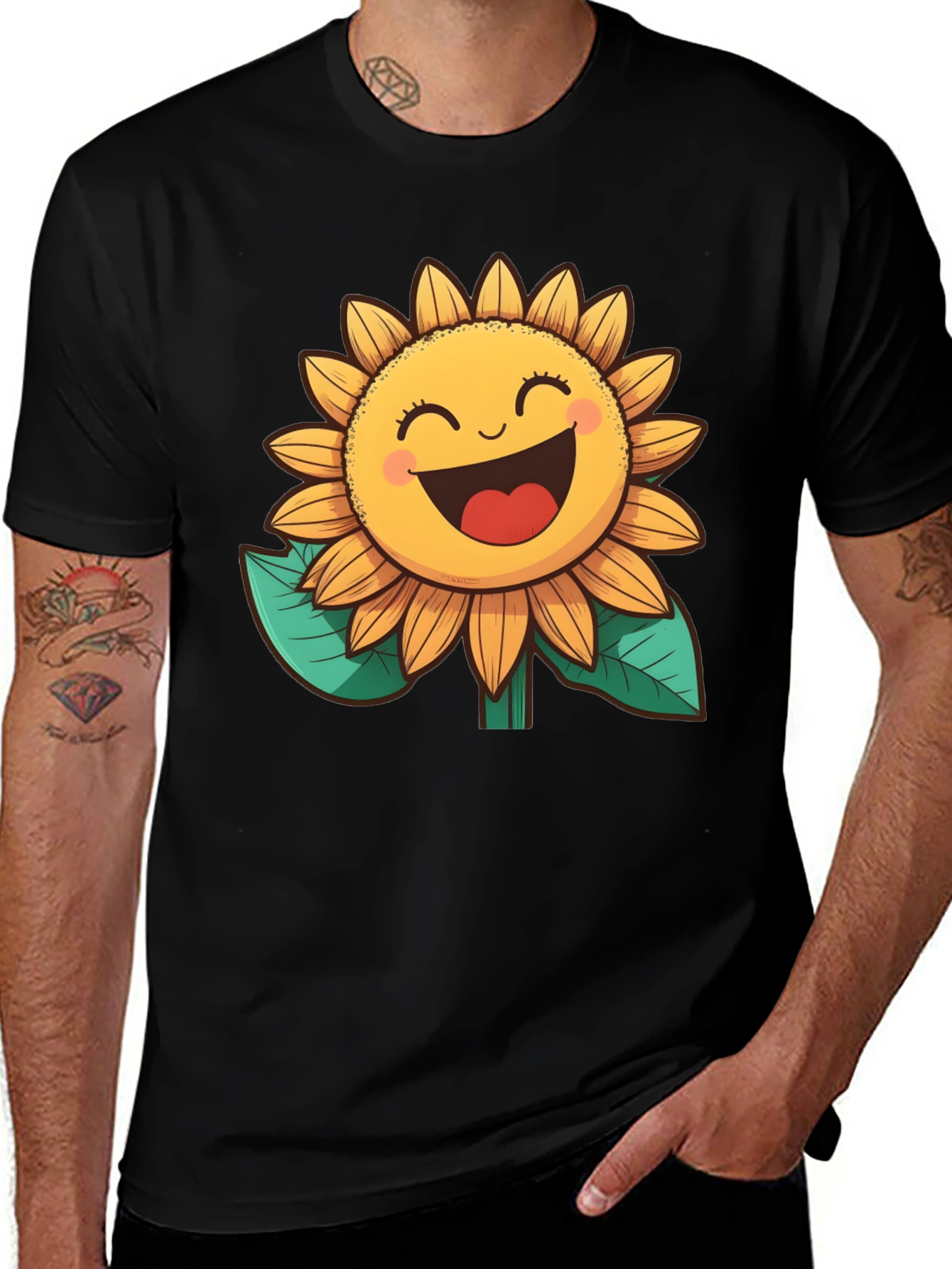 Variant 6 of Happy Sunflower Graphic Tee - Black