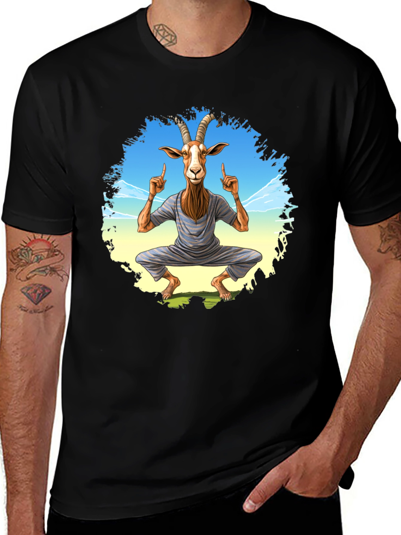 Variant 25 of Yoga Goat T-Shirt - Black Cotton Tee