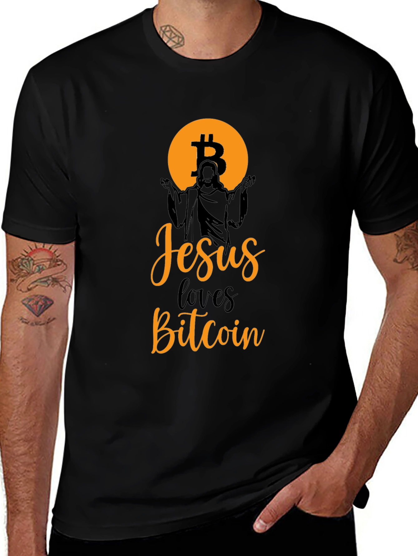 Variant 7 of Jesus Loves Bitcoin Black T-Shirt