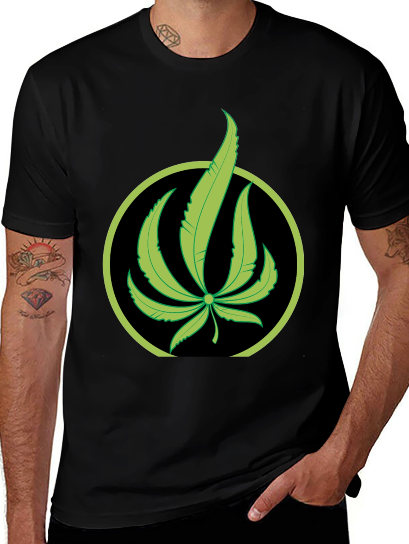 Variant 30 of Marijuana Leaf Graphic Black T-Shirt