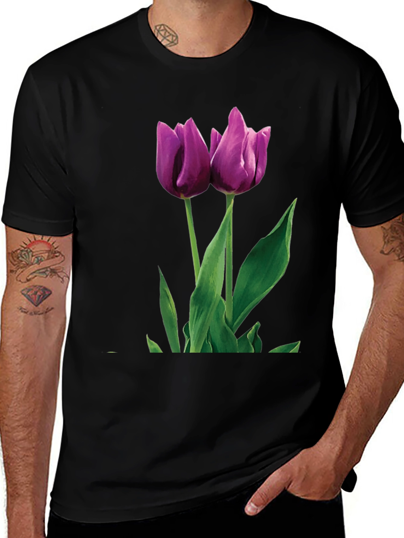 Variant 26 of Tulip Graphic T-Shirt - Black Cotton Blend