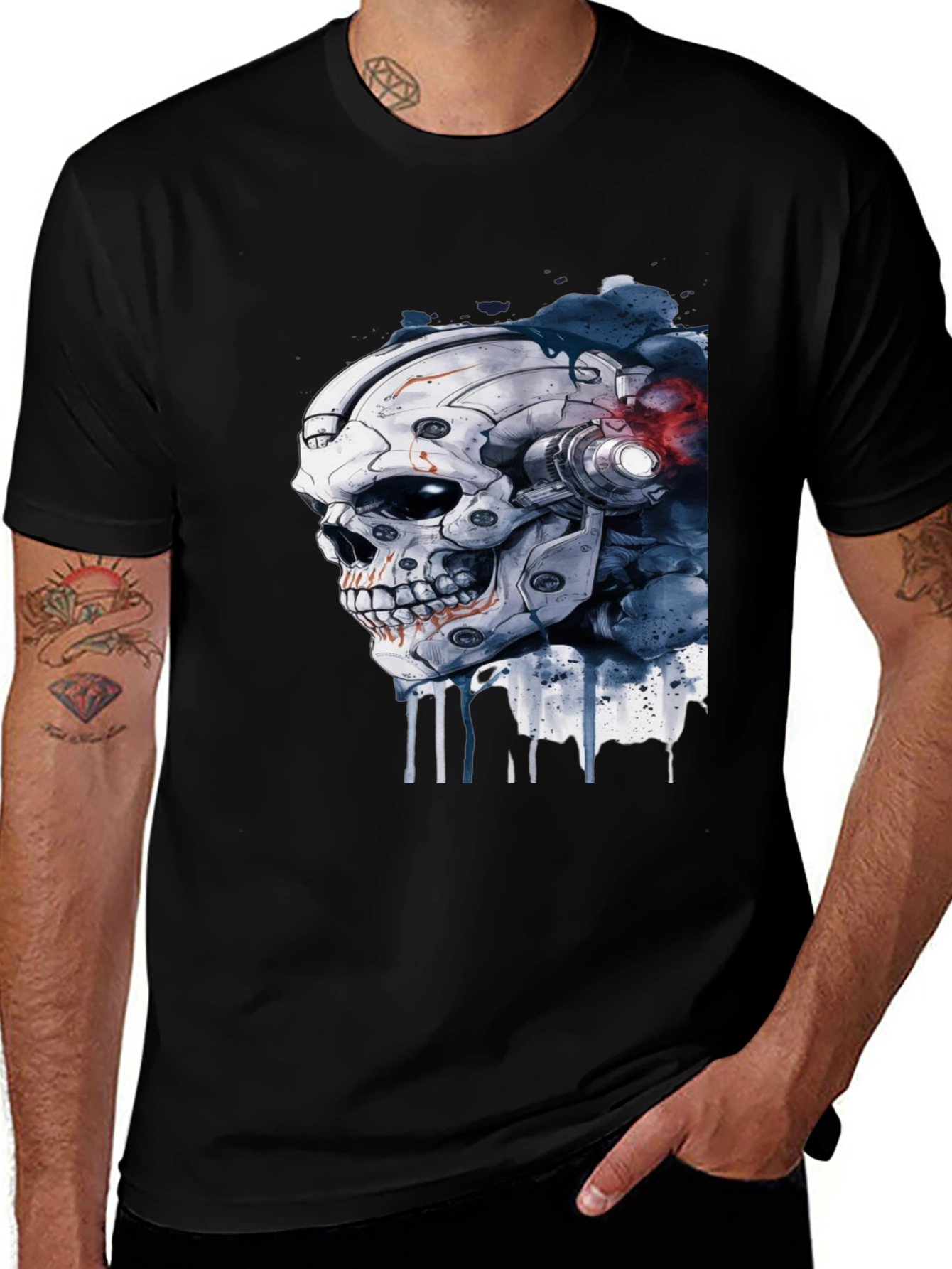 Variant 24 of Cyber Skull Graphic Black T-Shirt