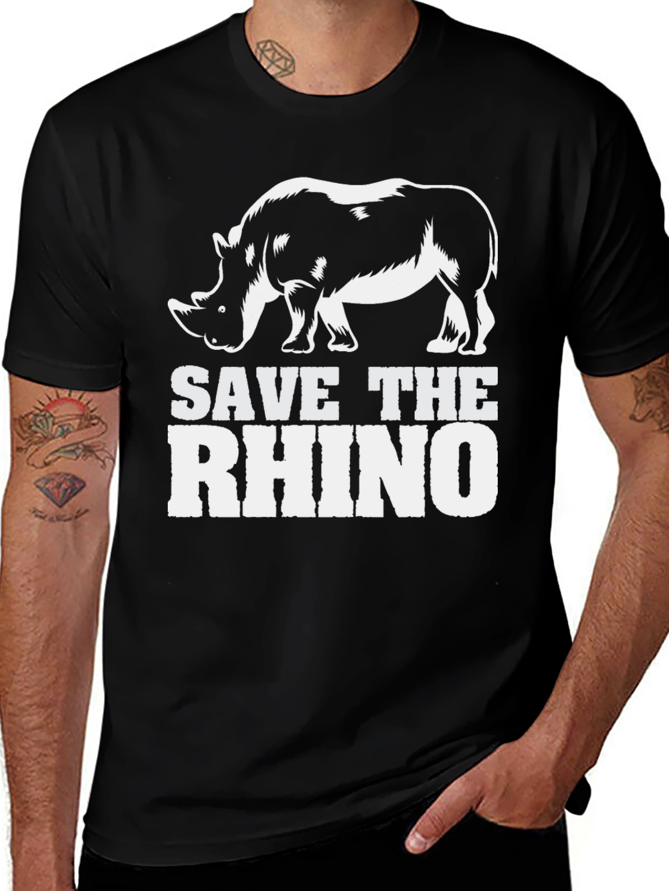Variant 28 of Save the Rhino Graphic T-Shirt Black Cotton Tee