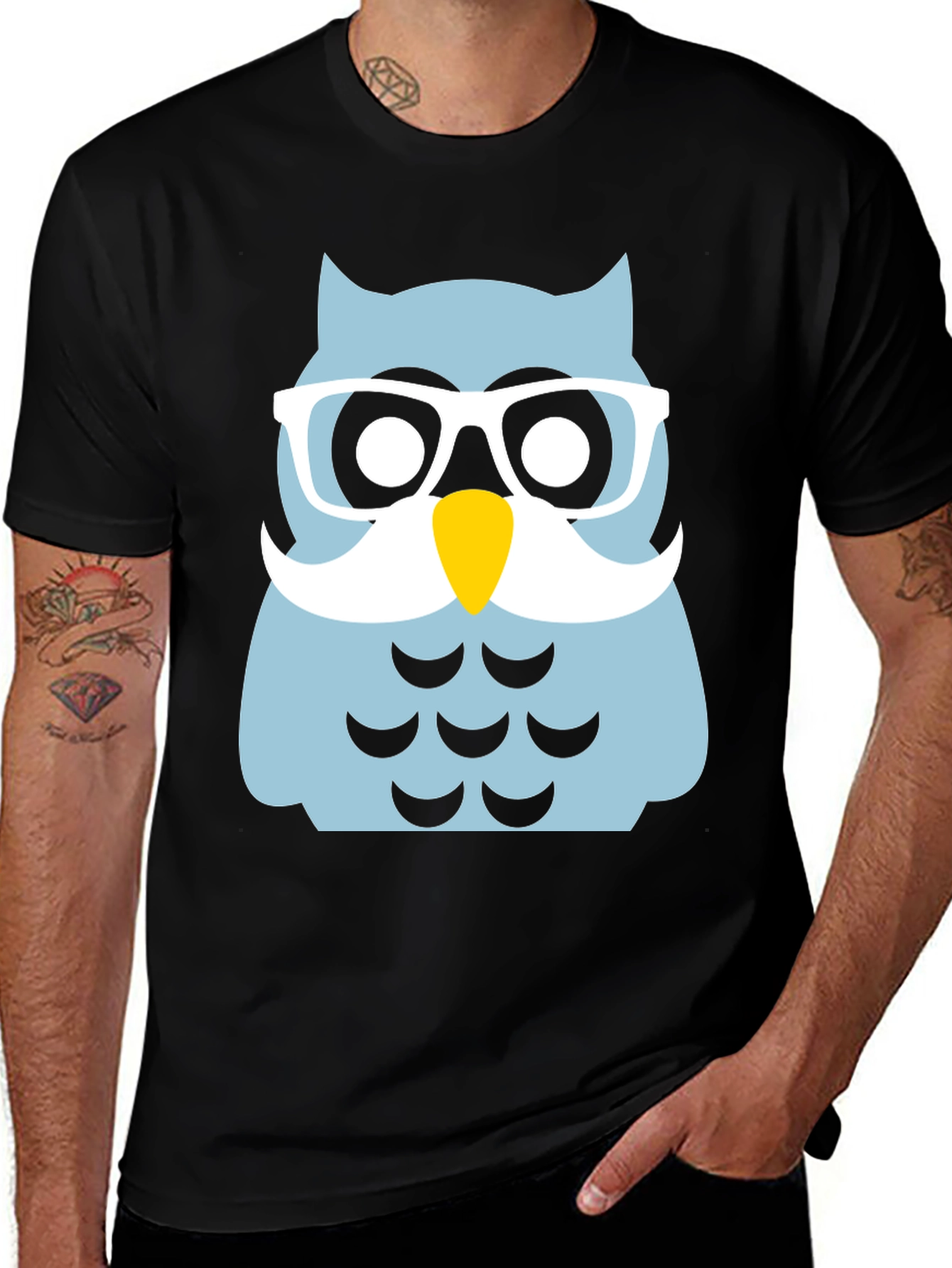 Funny Owl with Glasses Black T-Shirt