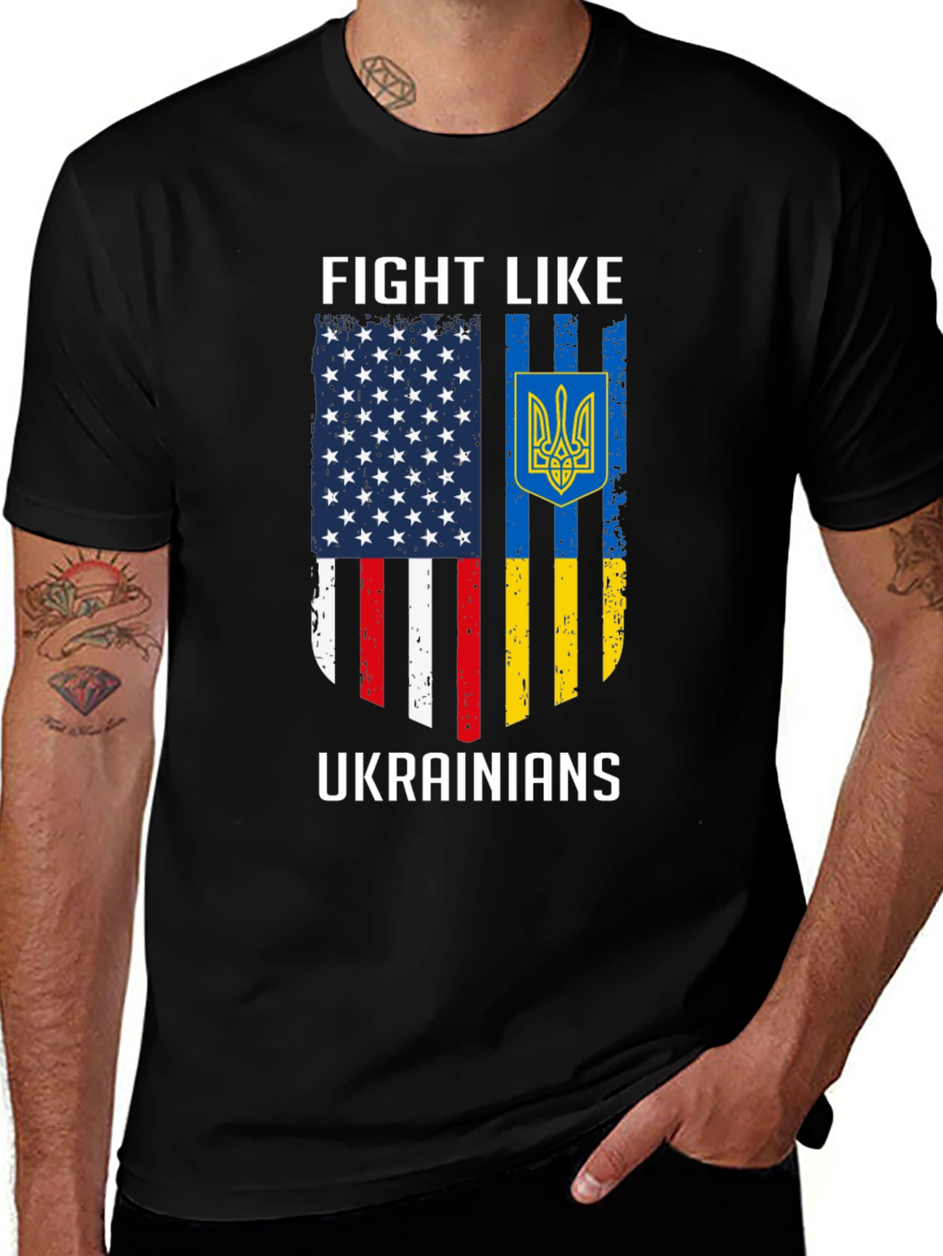 Fight Like Ukrainians T-Shirt USA & Ukrainian Flag