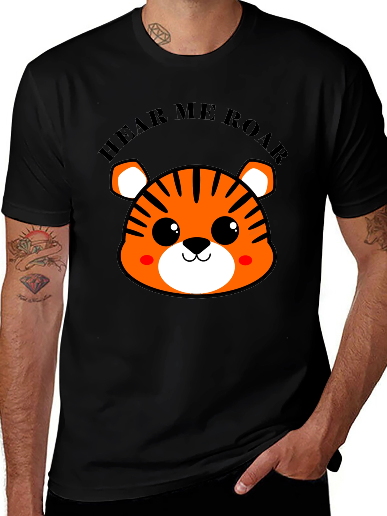 Variant 10 of Hear Me Roar Cute Tiger Graphic Tee - Black