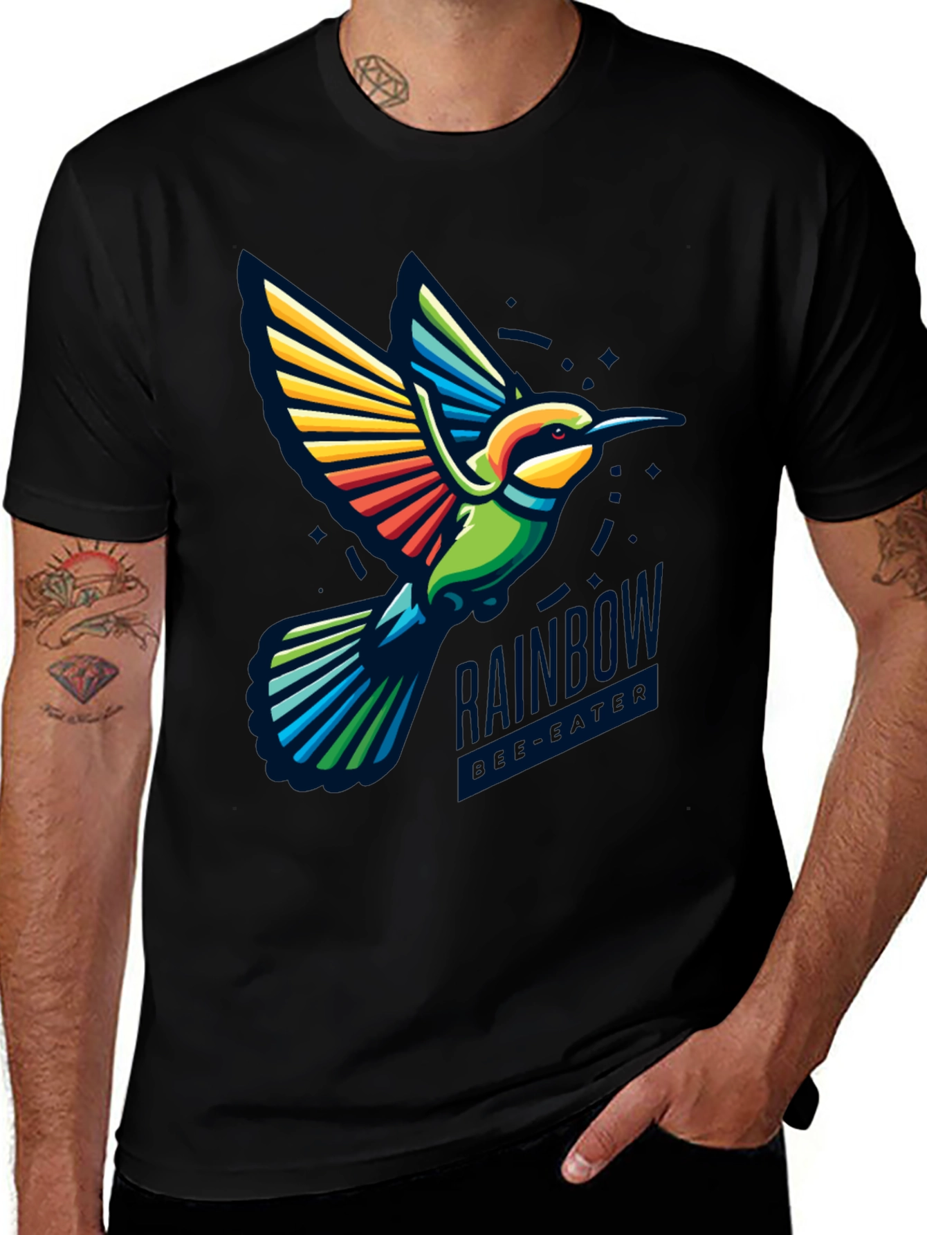 Black Rainbow Hummingbird Graphic Tee - Stylish Bird Lover Shirt main image