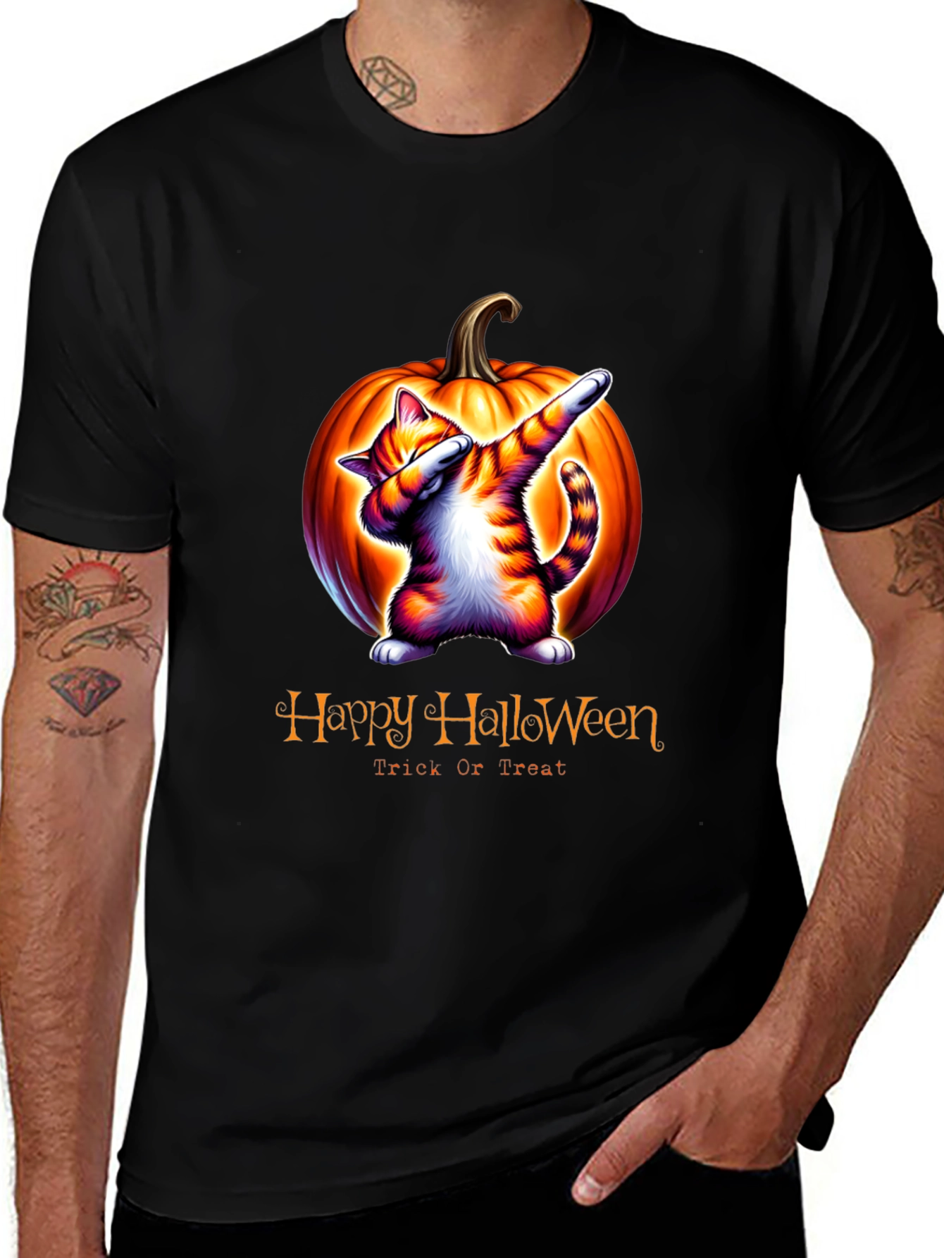 Halloween Cat Dabbing Pumpkin T-Shirt