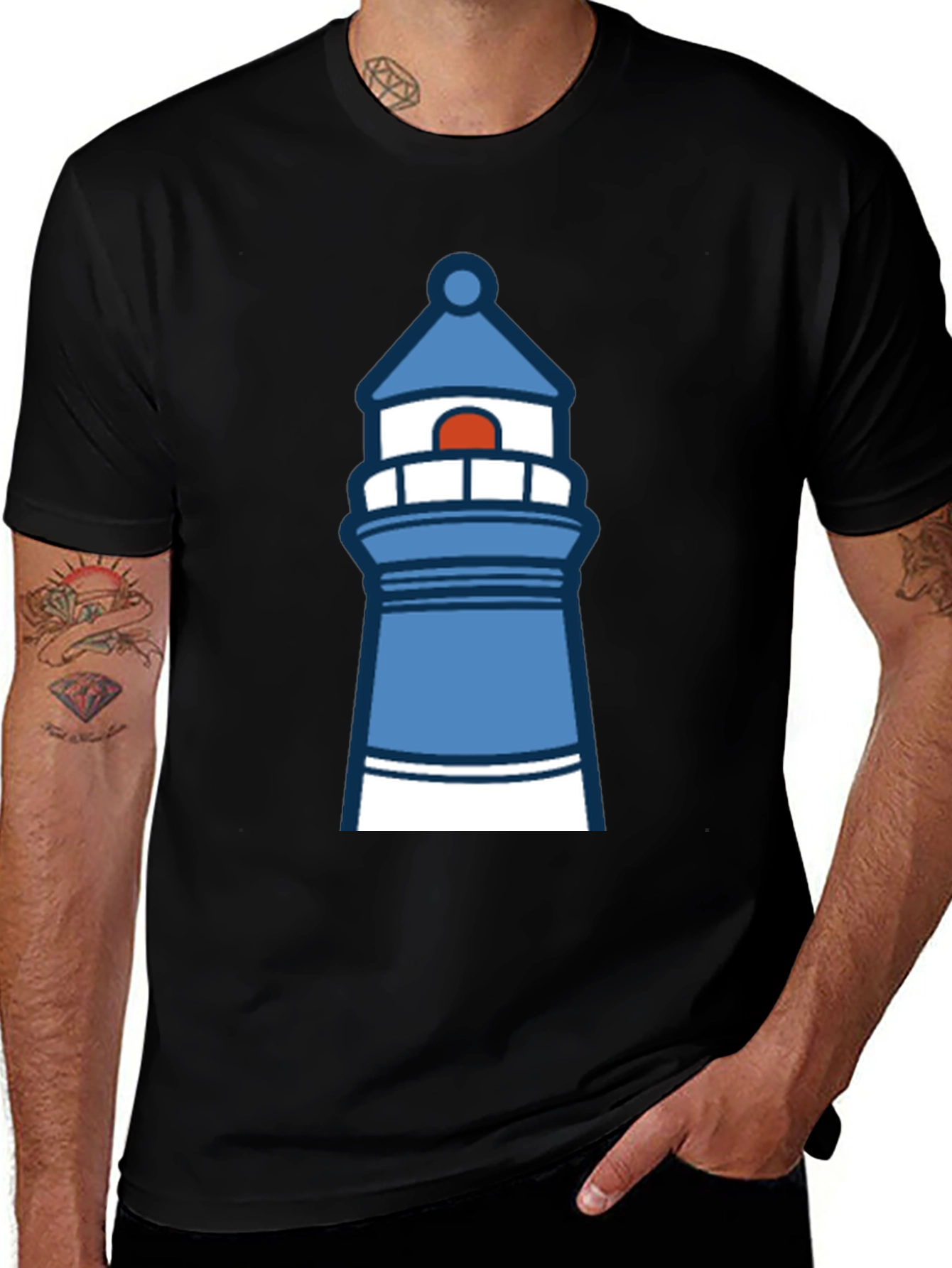 Variant 19 of Lighthouse Graphic T-Shirt - Black Cotton Tee