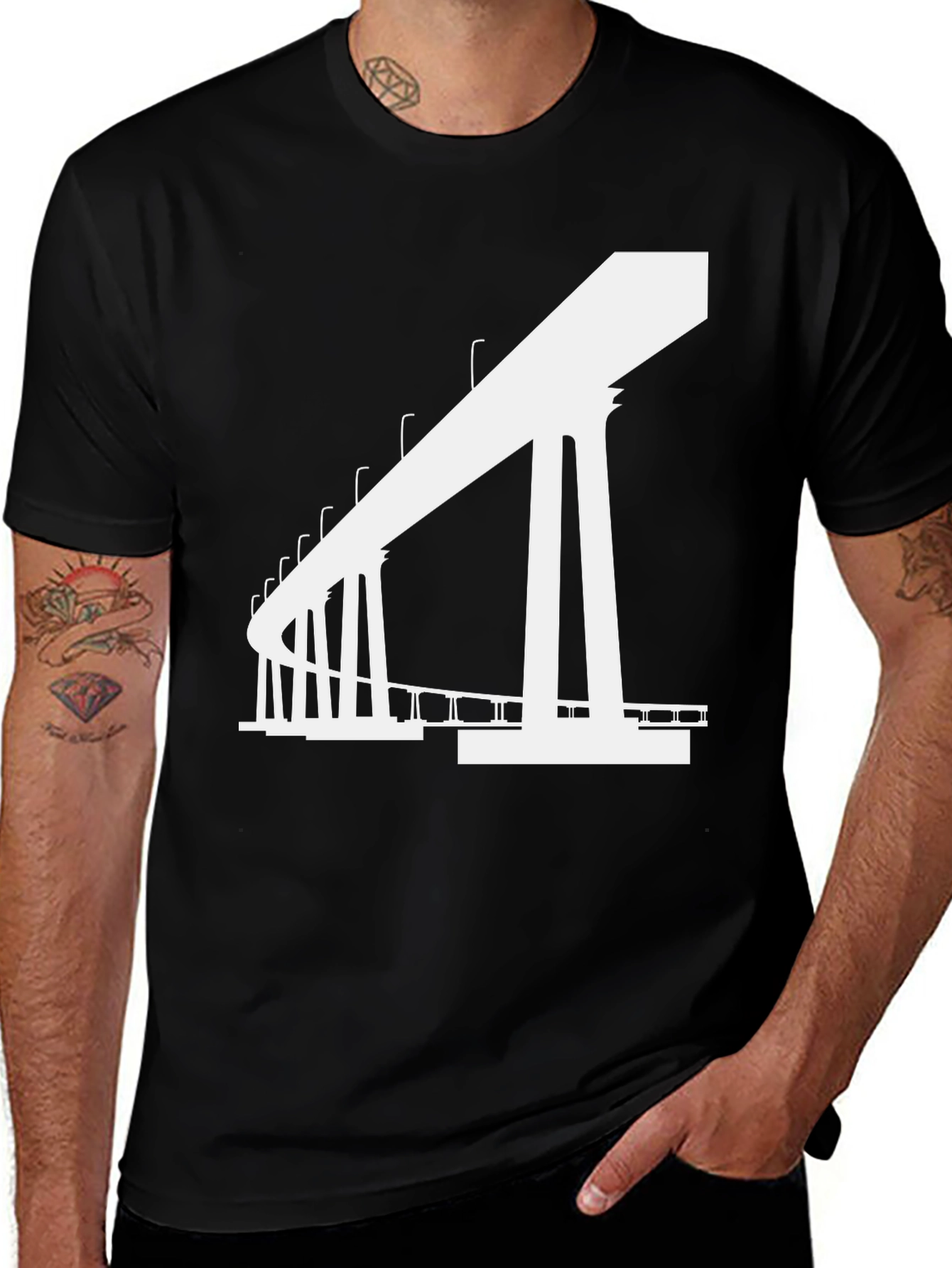 Variant 16 of Modern Bridge Graphic Tee - Black Cotton T-Shirt
