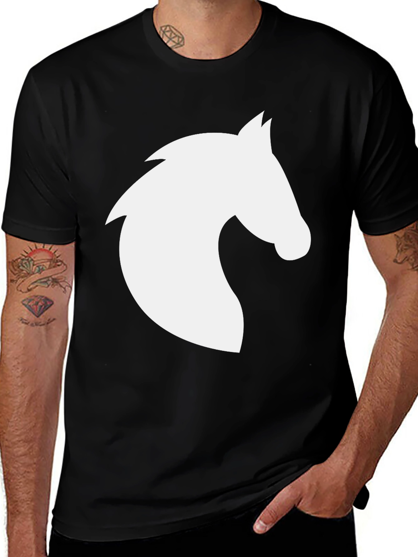 Variant 2 of Horse Head Graphic Tee - Black Cotton Blend