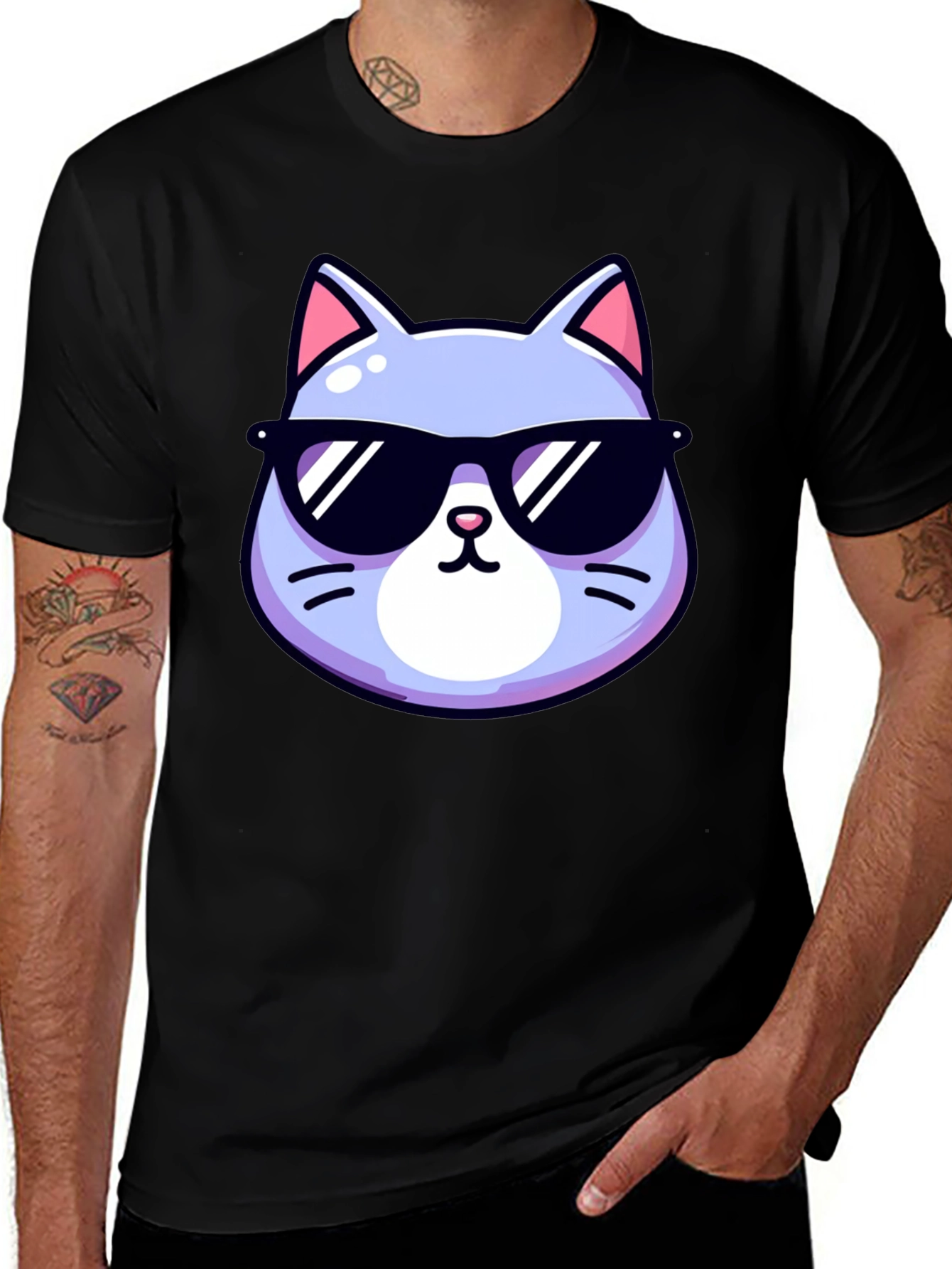 Variant 14 of Cool Cat Black T-Shirt - Stylish Cartoon Graphic Tee