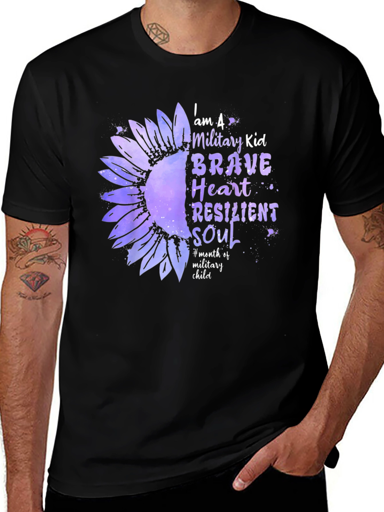 Military Kid Sunflower Graphic Tee - Brave, Heart, Resilient