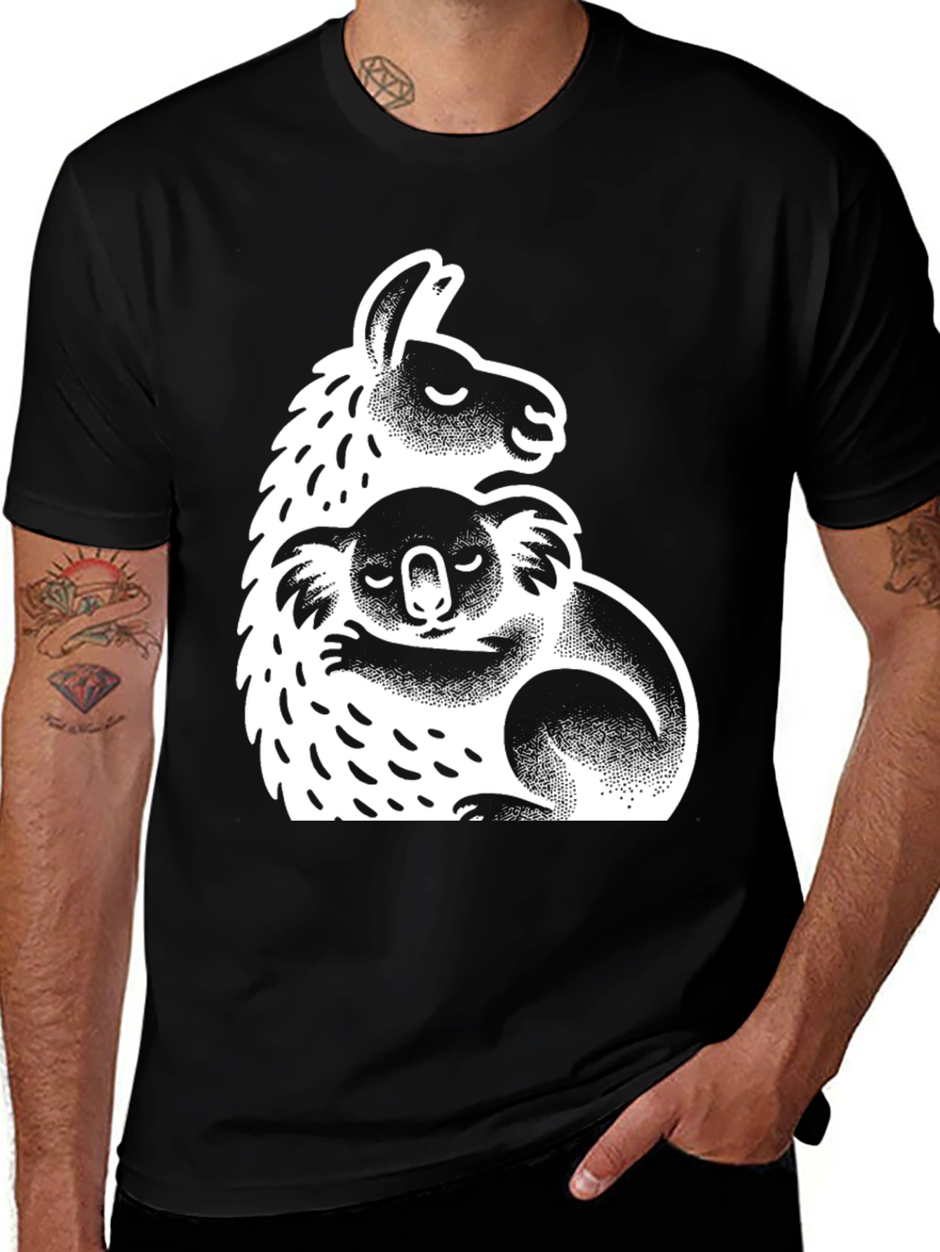 Variant 3 of Llama & Koala Hug Black Graphic T-Shirt