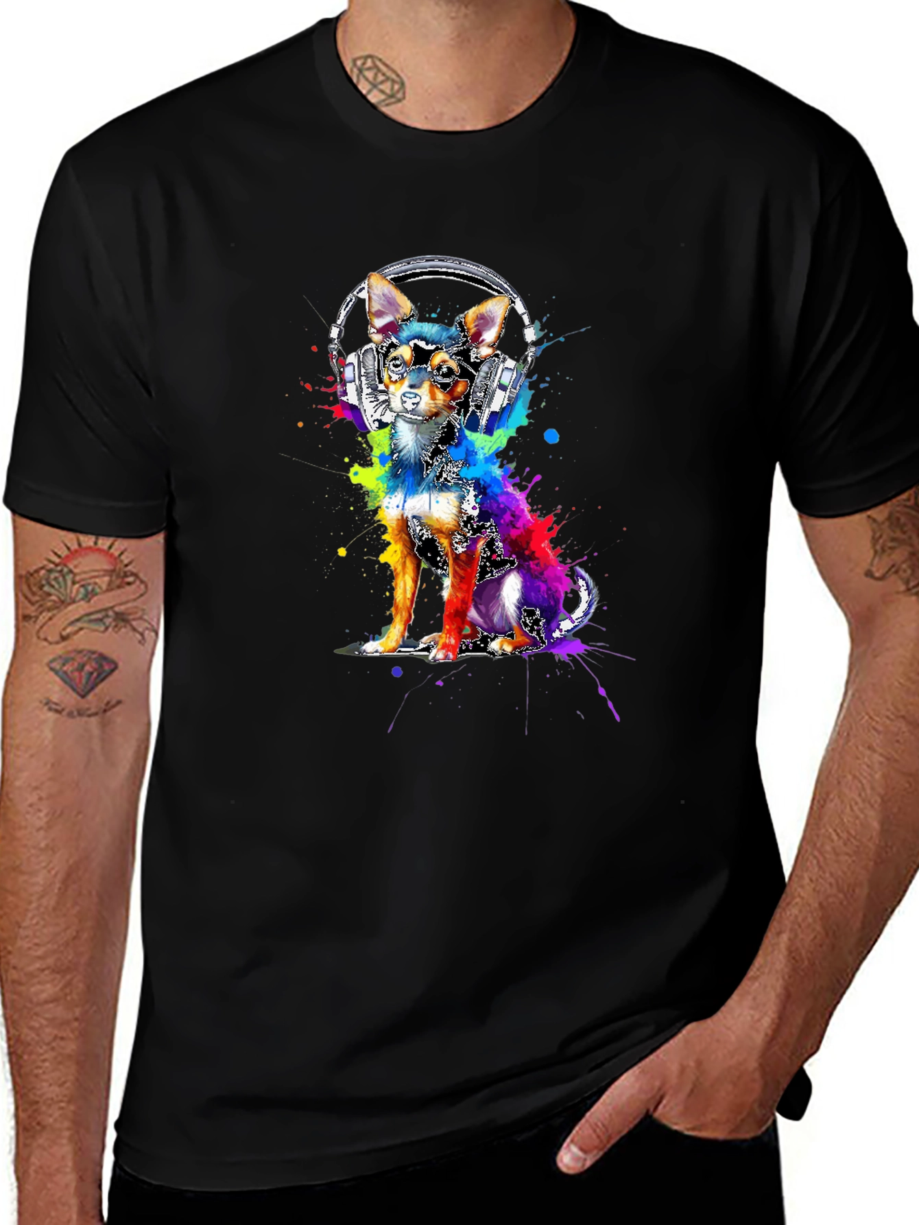 Variant 8 of Dog with Headphones Graphic Tee - Artistic Animal Print