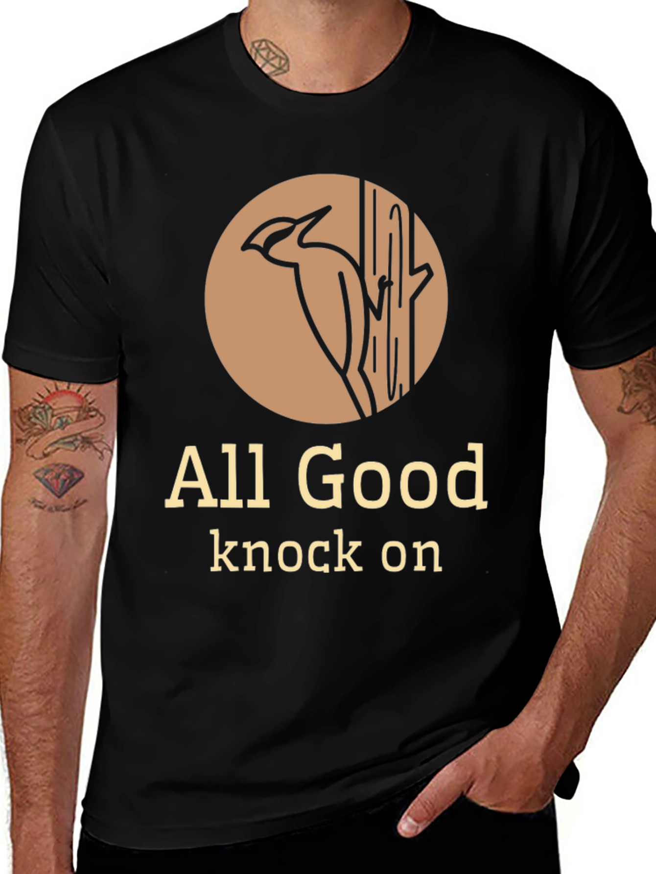 Variant 28 of All Good Knock On Graphic Tee - Woodpecker Design