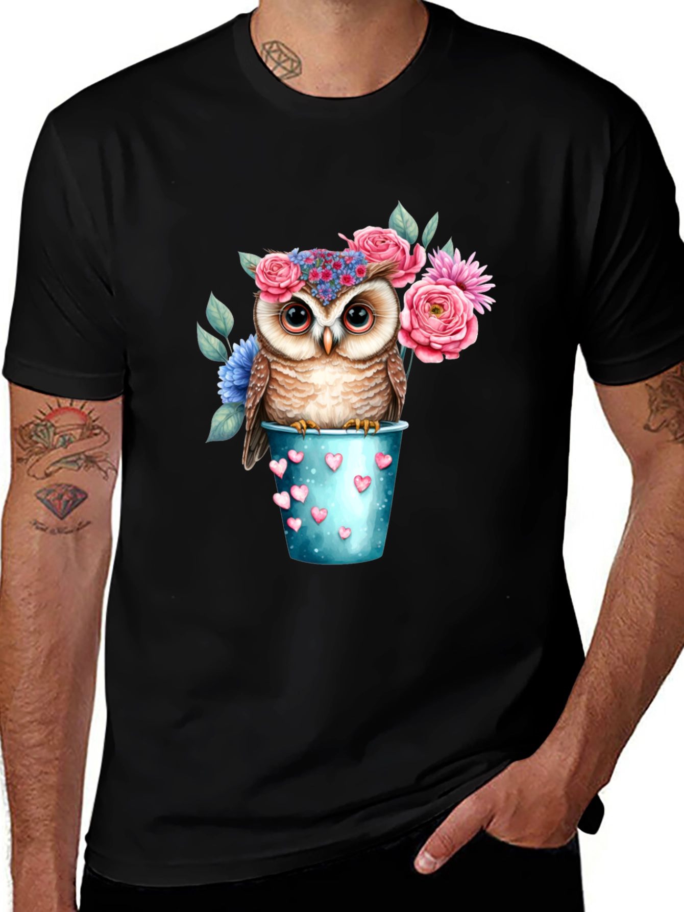 Variant 23 of Owl and Flowers Graphic Tee