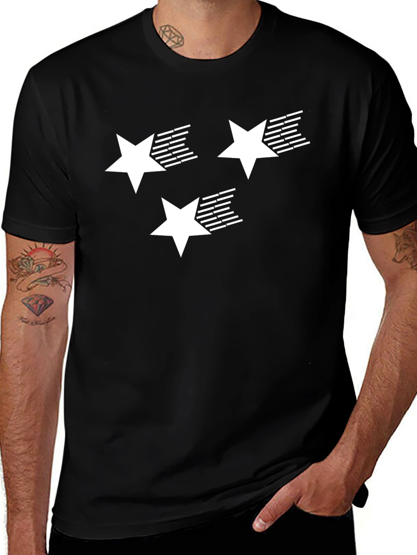 Black Stars Graphic T-Shirt | Black Cotton Tee main image