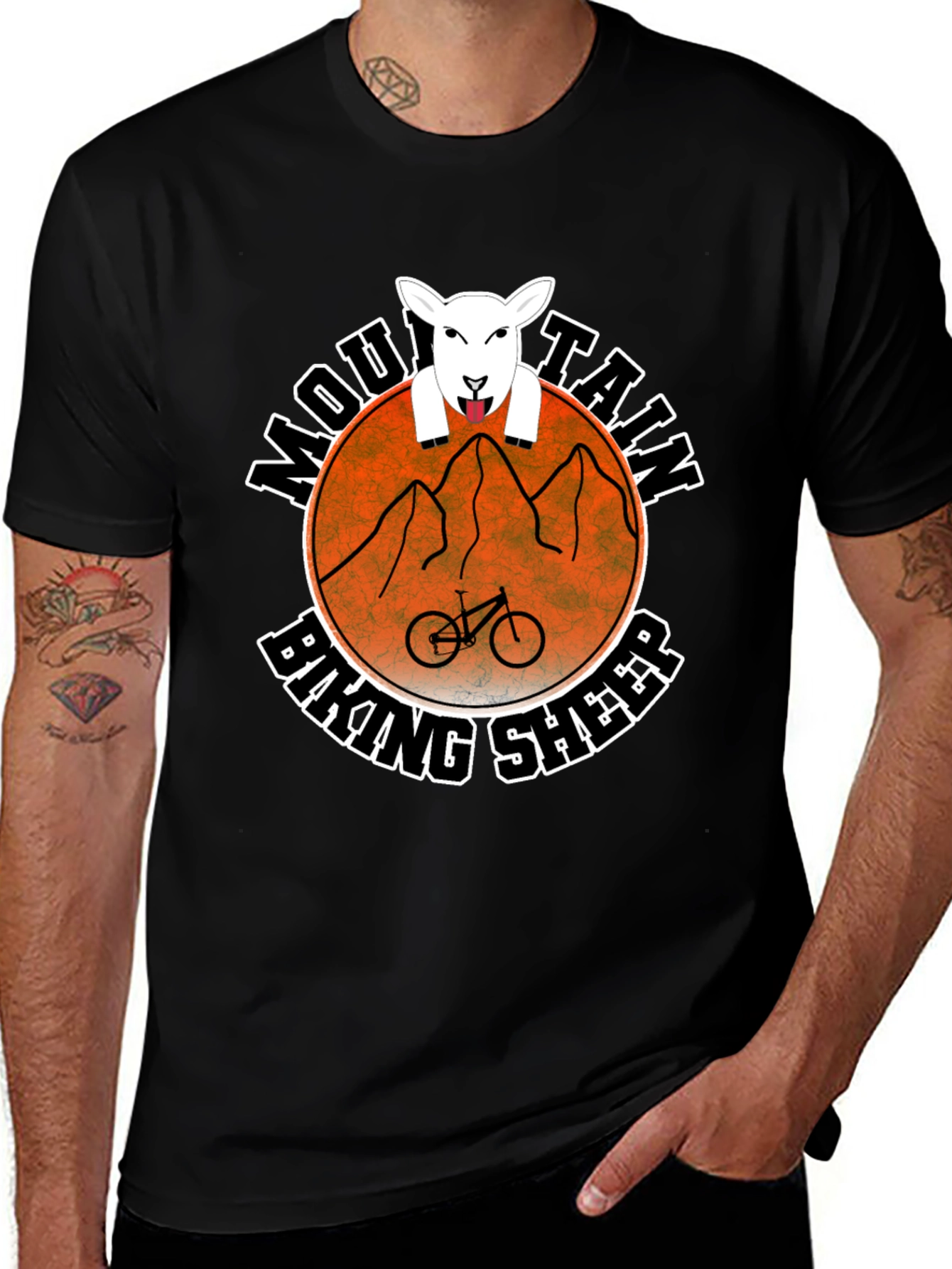 Variant 3 of Mountain Biking Sheep Graphic Tee