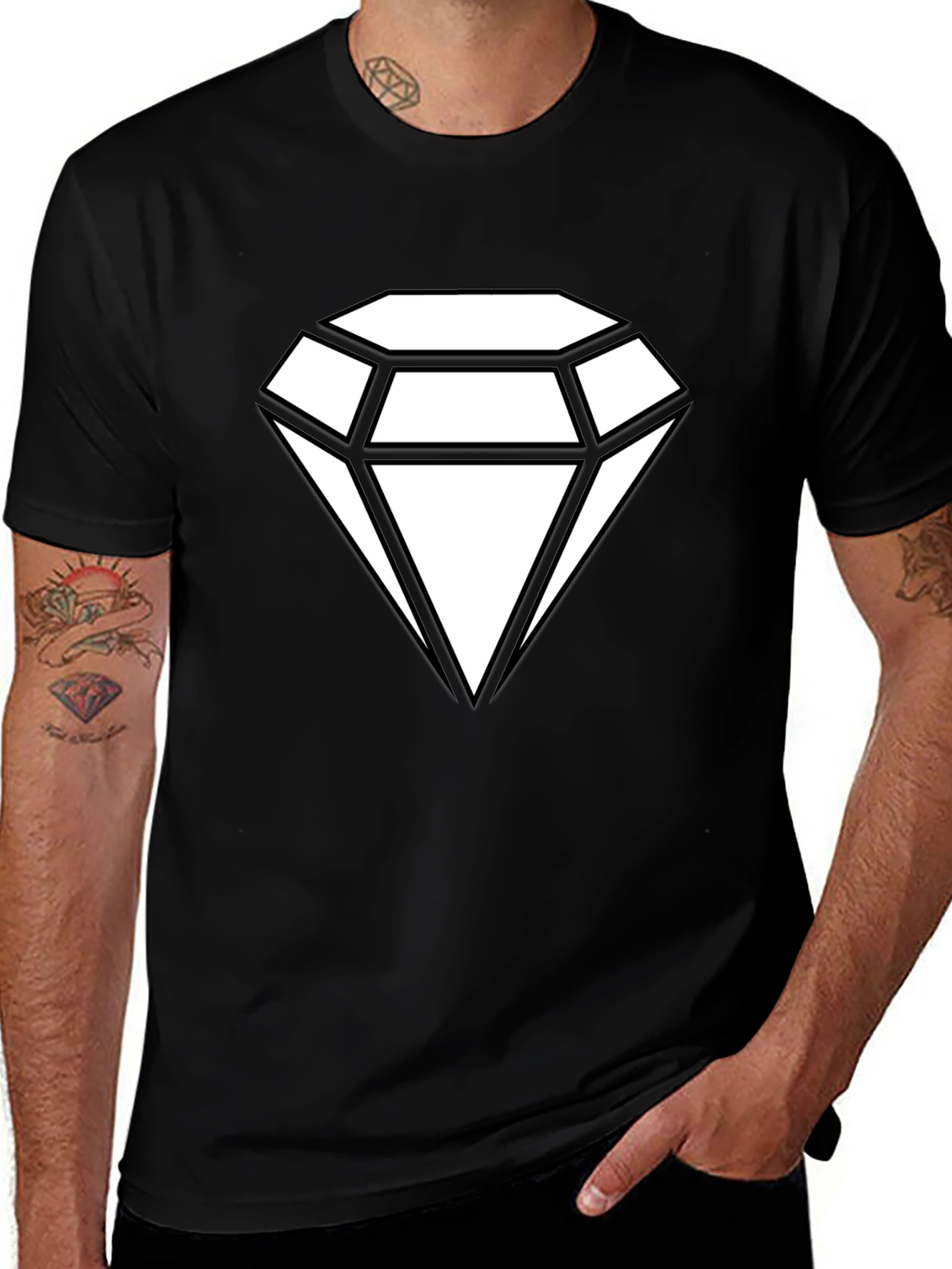 Variant 30 of Men's Black T-Shirt with White Diamond Graphic