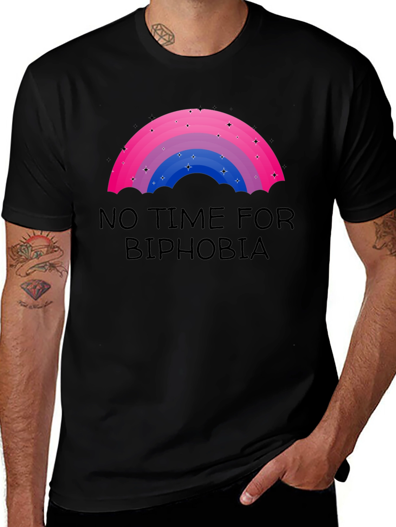 Variant 3 of No Time for Biphobia Rainbow Graphic Tee