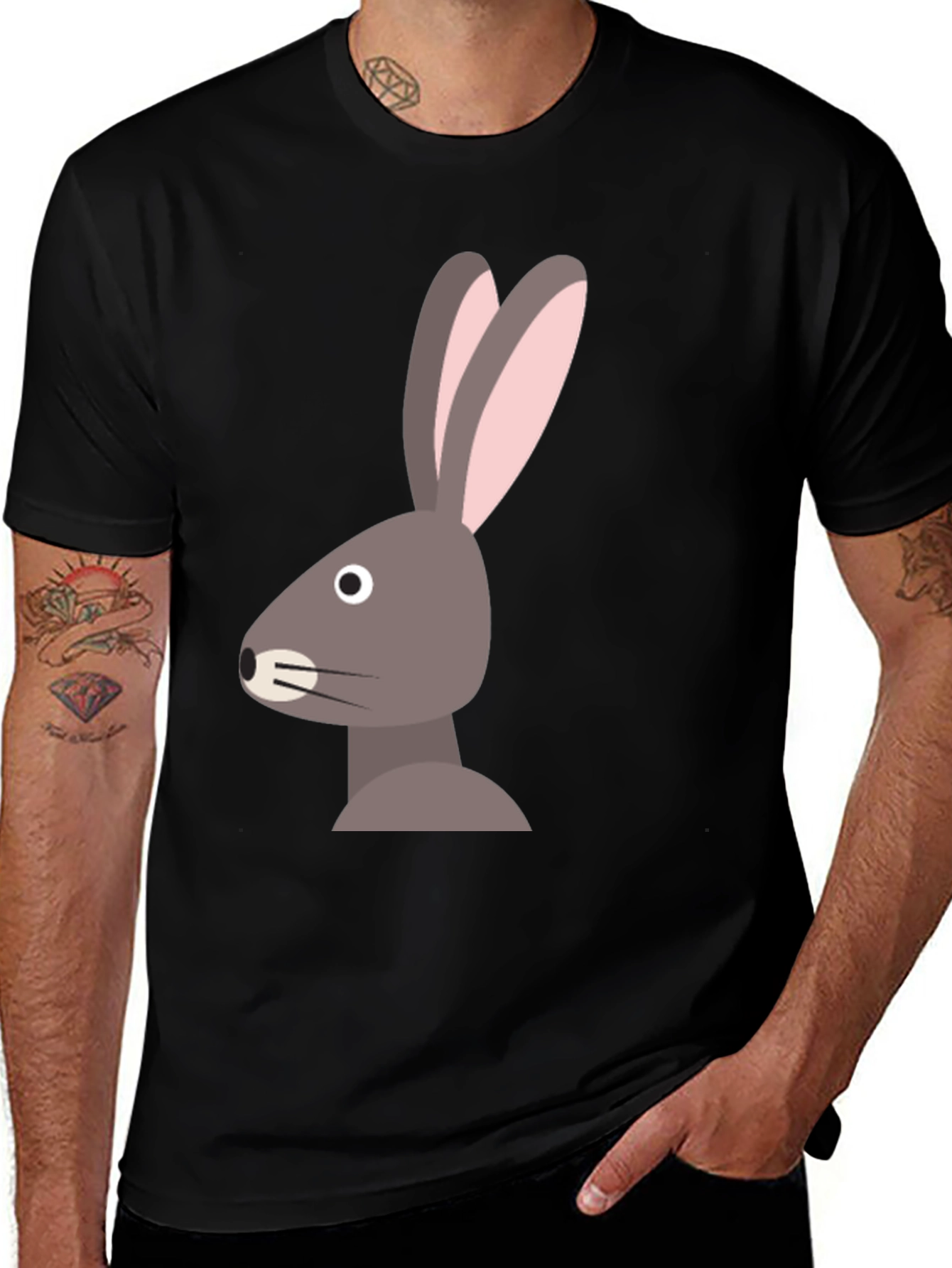 Bunny Graphic Tee - Black Cotton T-Shirt