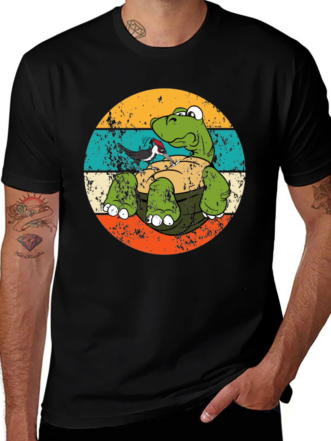 Variant 12 of Turtle & Woodpecker Graphic Tee - Retro Style