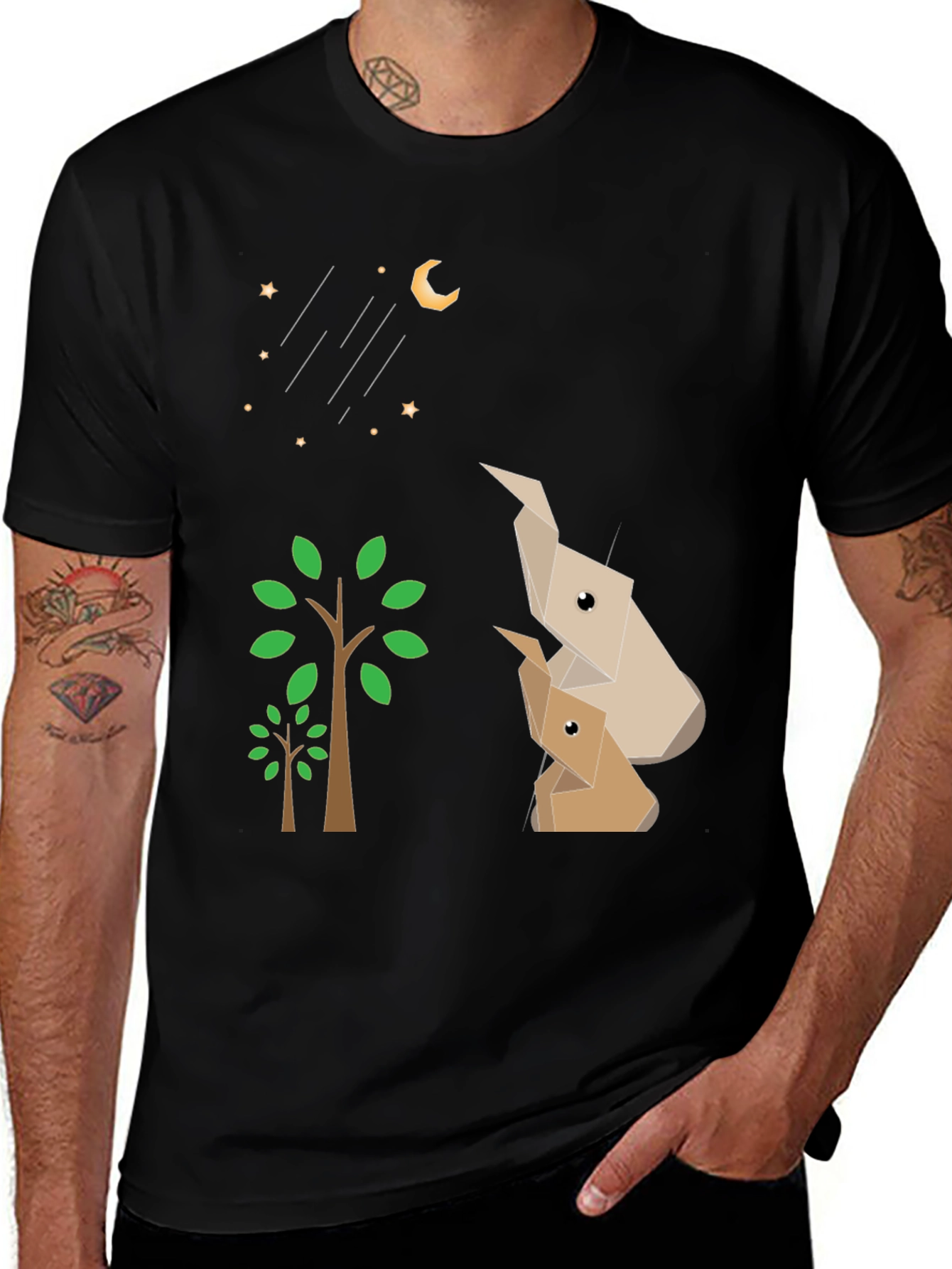 Black Origami Animals Black Graphic Tee main image