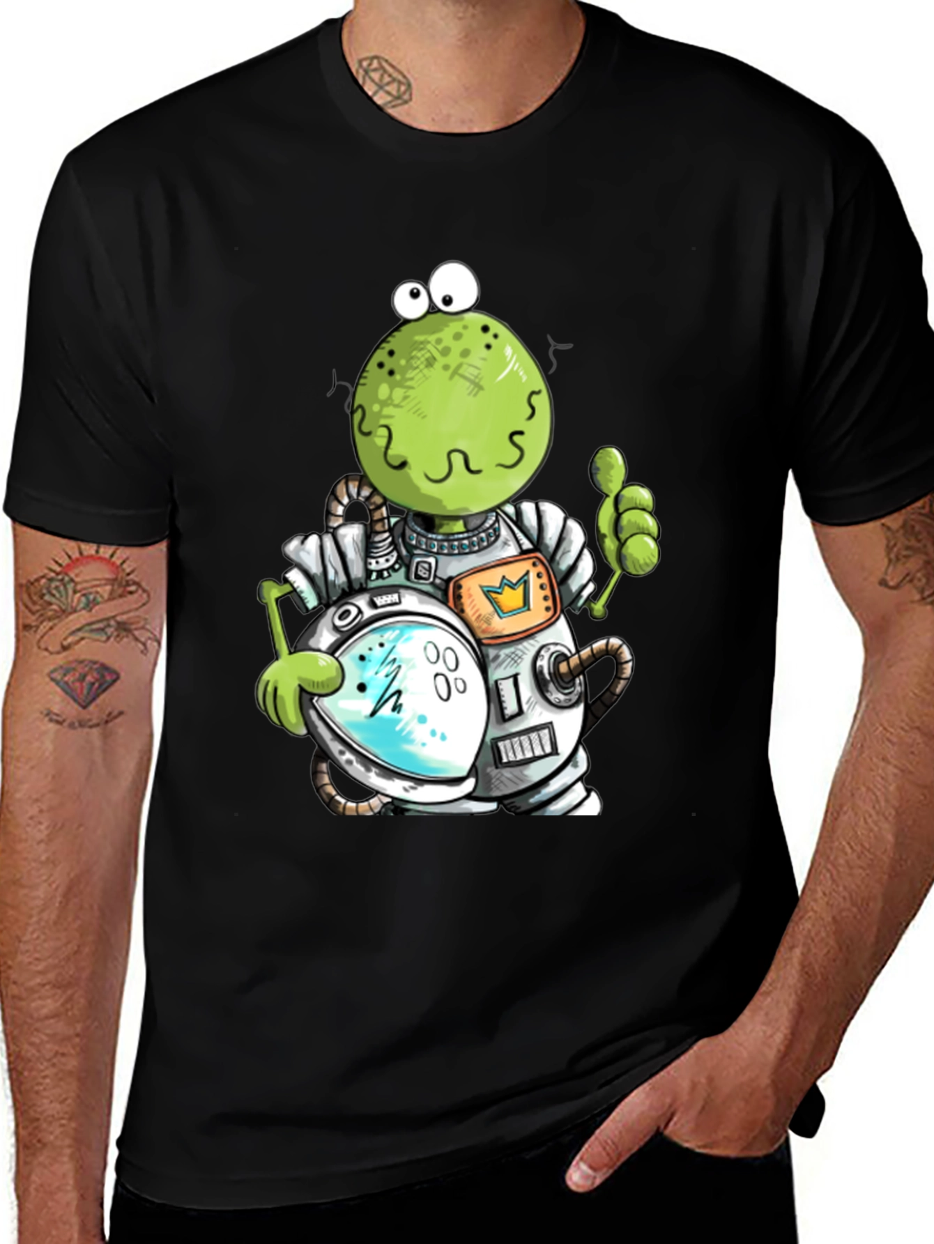 Variant 20 of Astronaut Frog Graphic T-Shirt - Black Cotton Tee