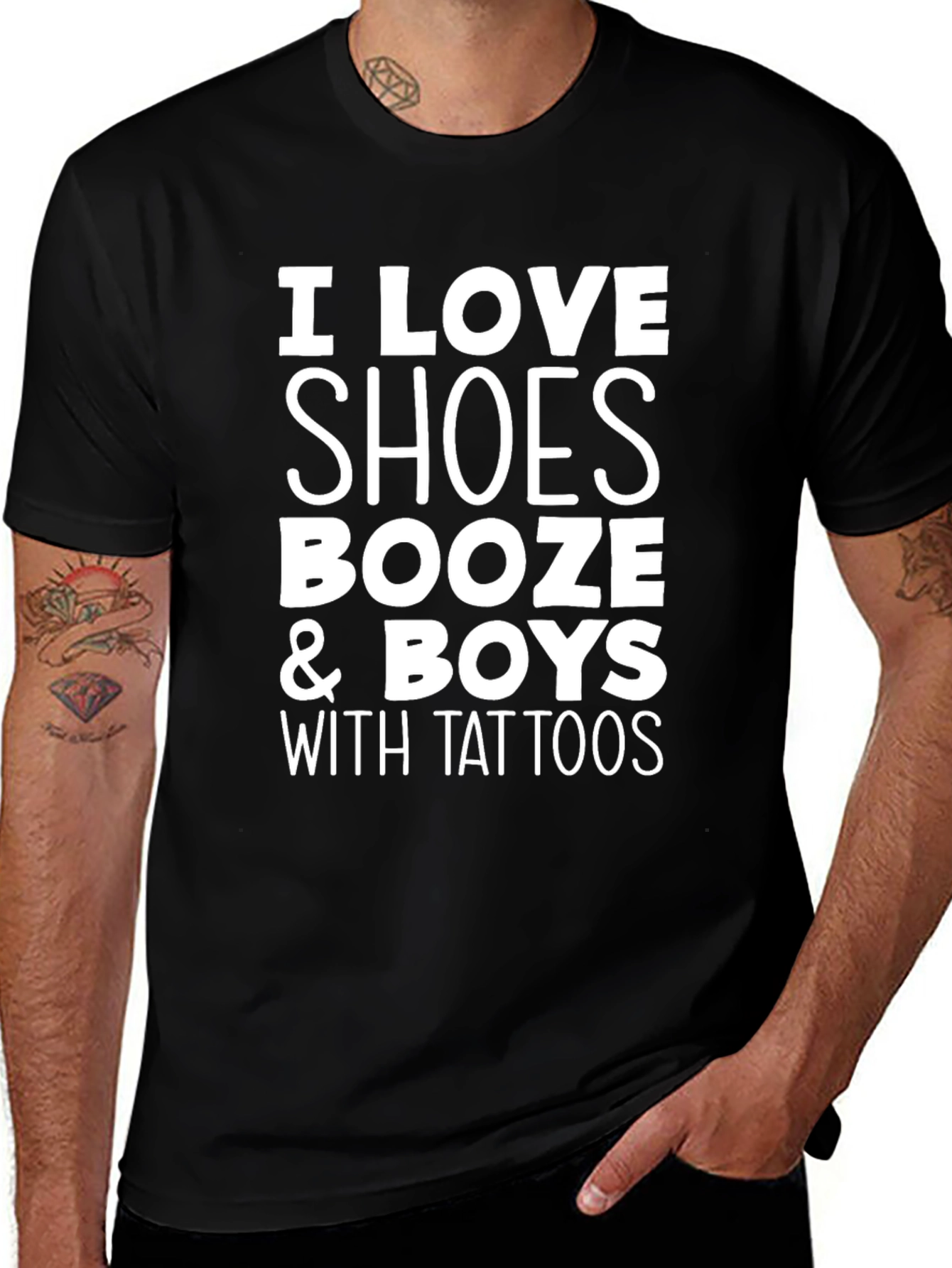 Variant 26 of I Love Shoes Booze & Boys with Tattoos T-Shirt
