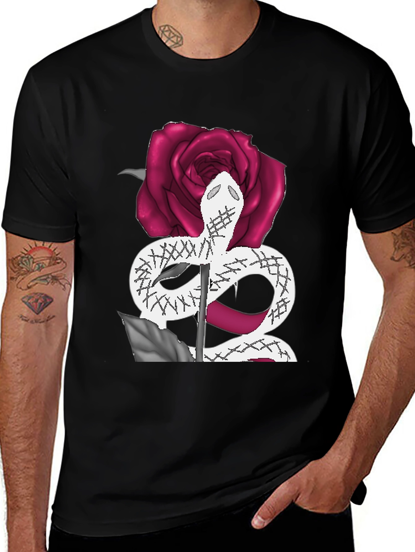 Variant 23 of Snake & Rose Graphic Tee - Stylish Black T-Shirt