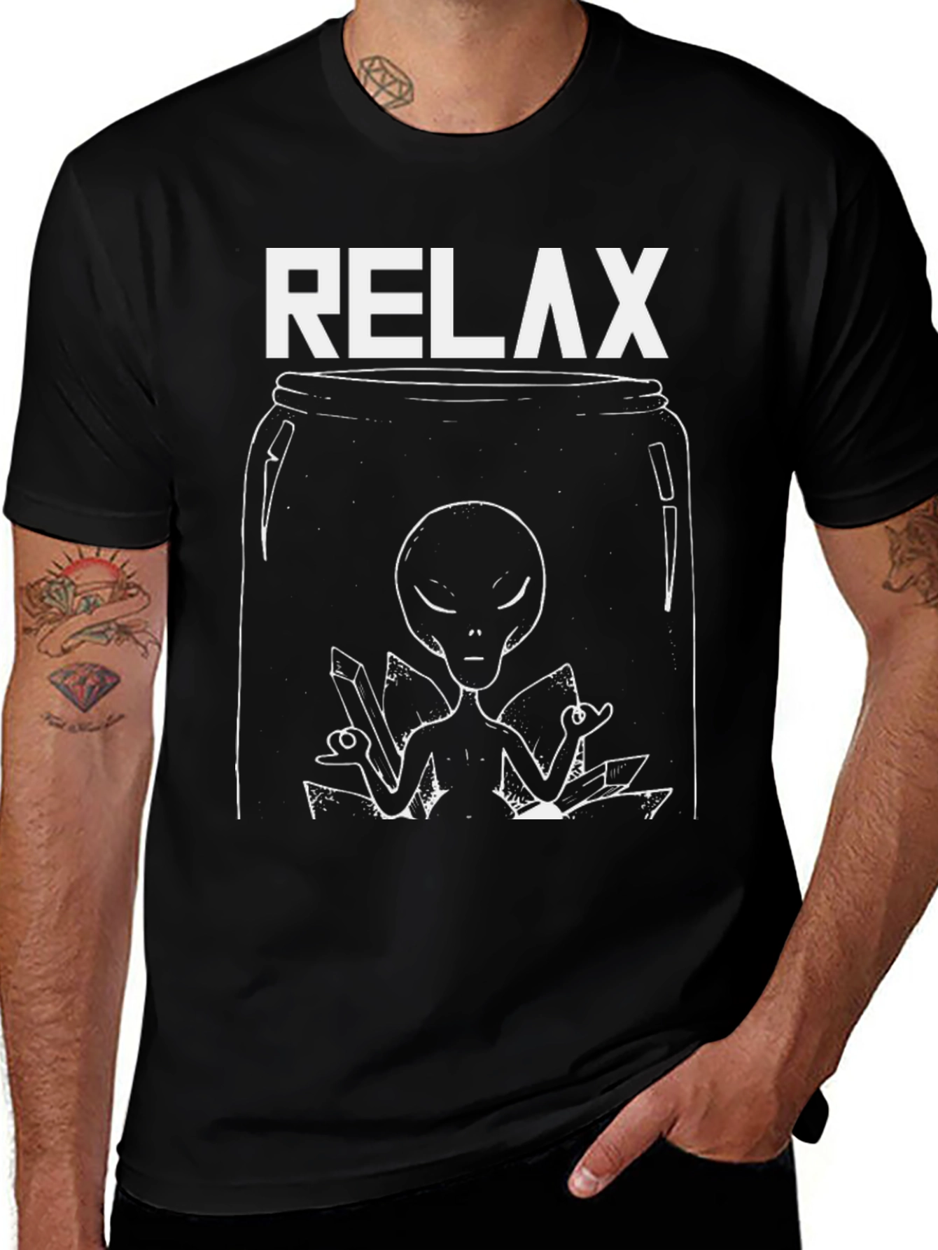 Relax Alien Graphic T-Shirt - Black Cotton Tee