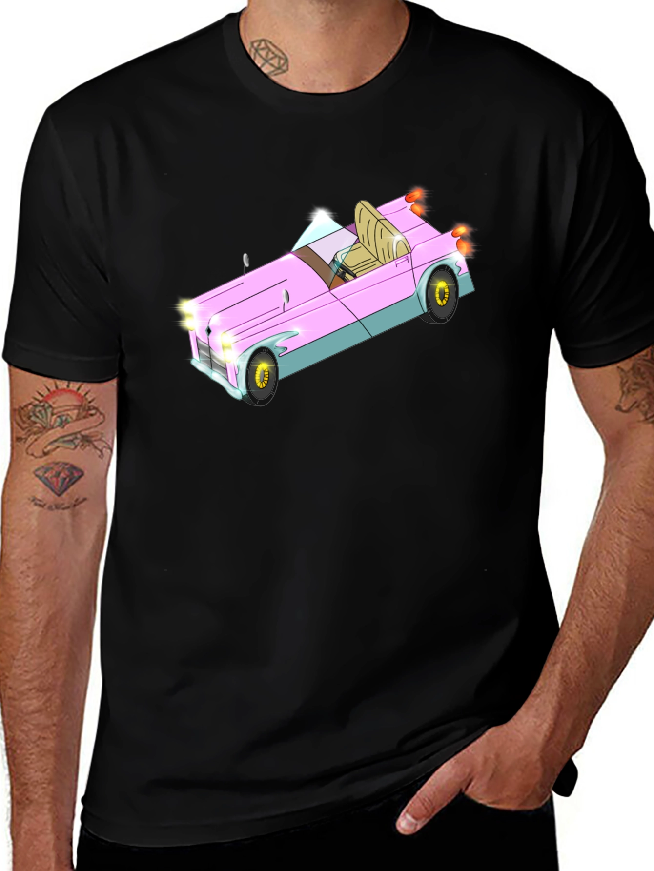 Retro Cartoon Car Graphic Tee - Black