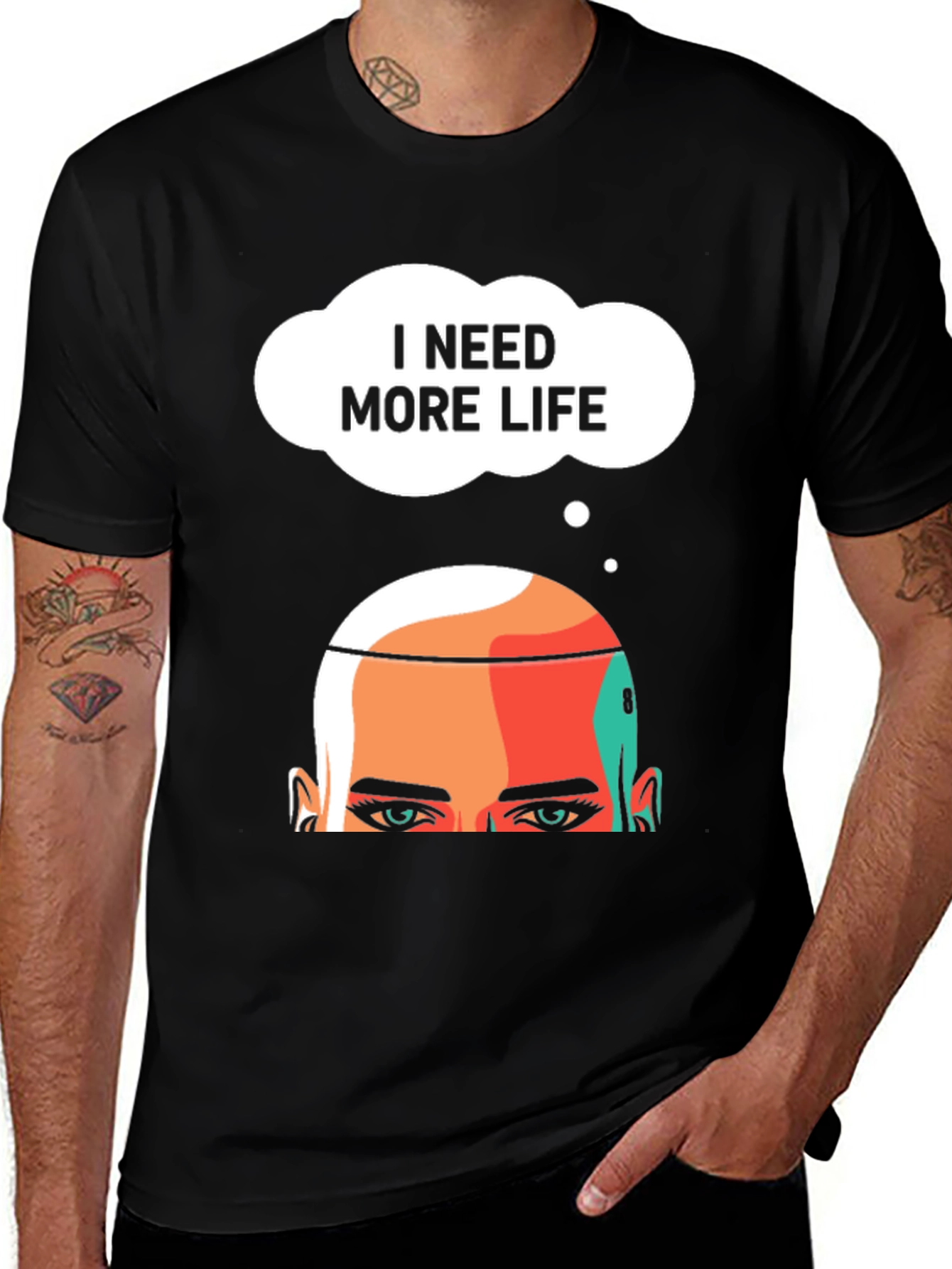 Variant 11 of I Need More Life T-Shirt - Bald Man Cartoon Graphic