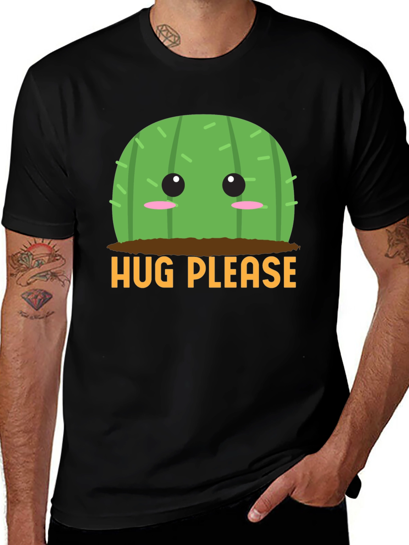 Variant 4 of Hug Please Cactus Graphic Tee - Soft Cotton Blend