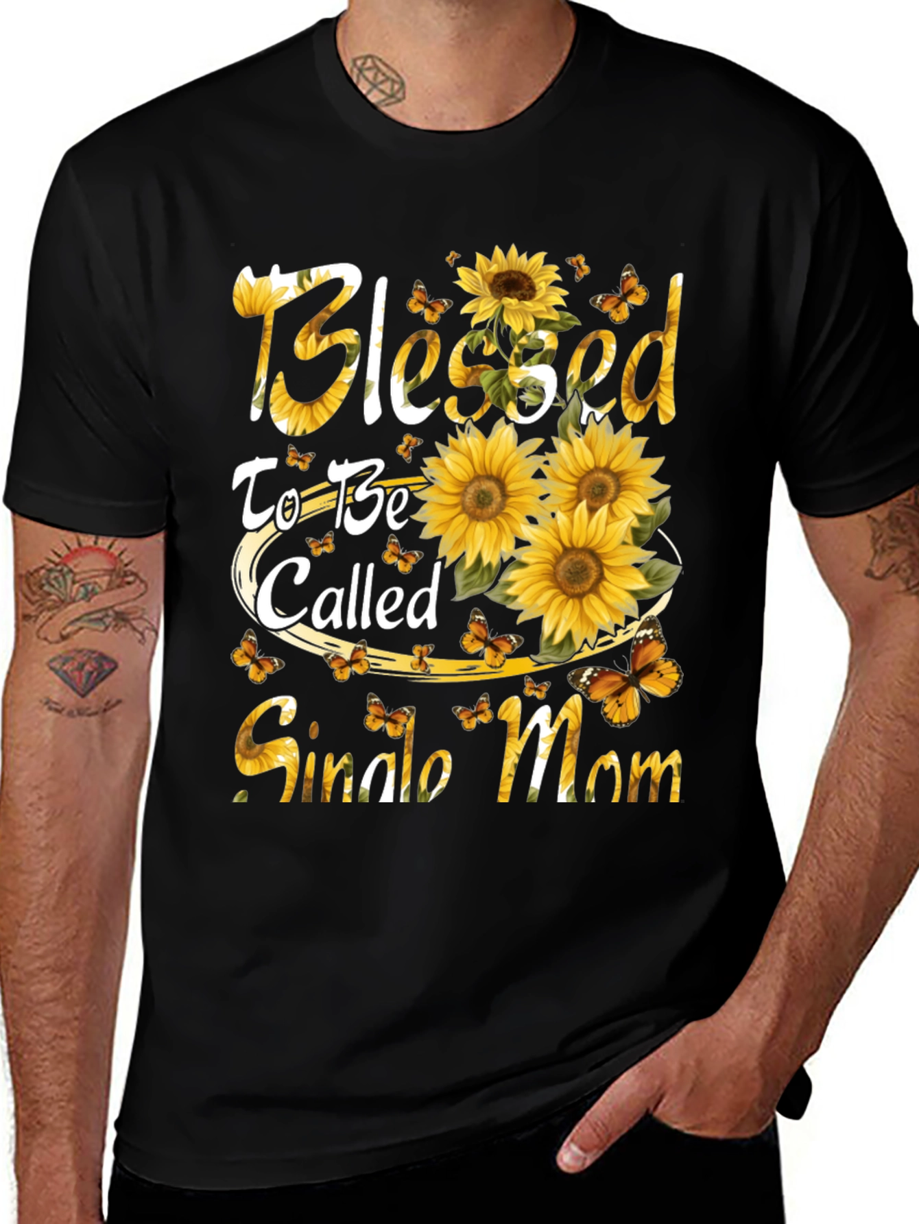 Variant 14 of Blessed Single Mom Sunflower Graphic Tee