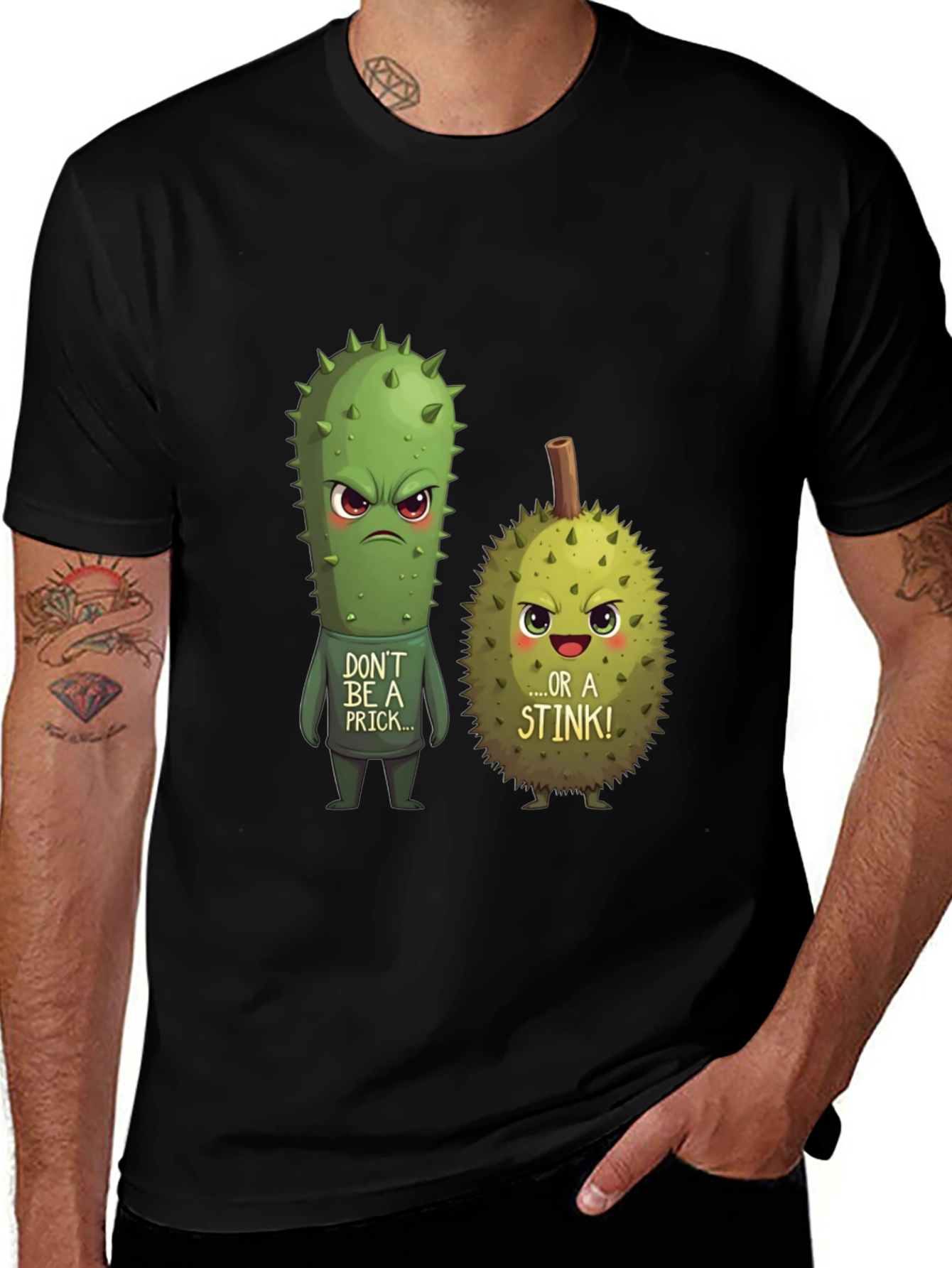 Variant 24 of Funny Don't Be a Prick Cactus & Durian Graphic T-Shirt