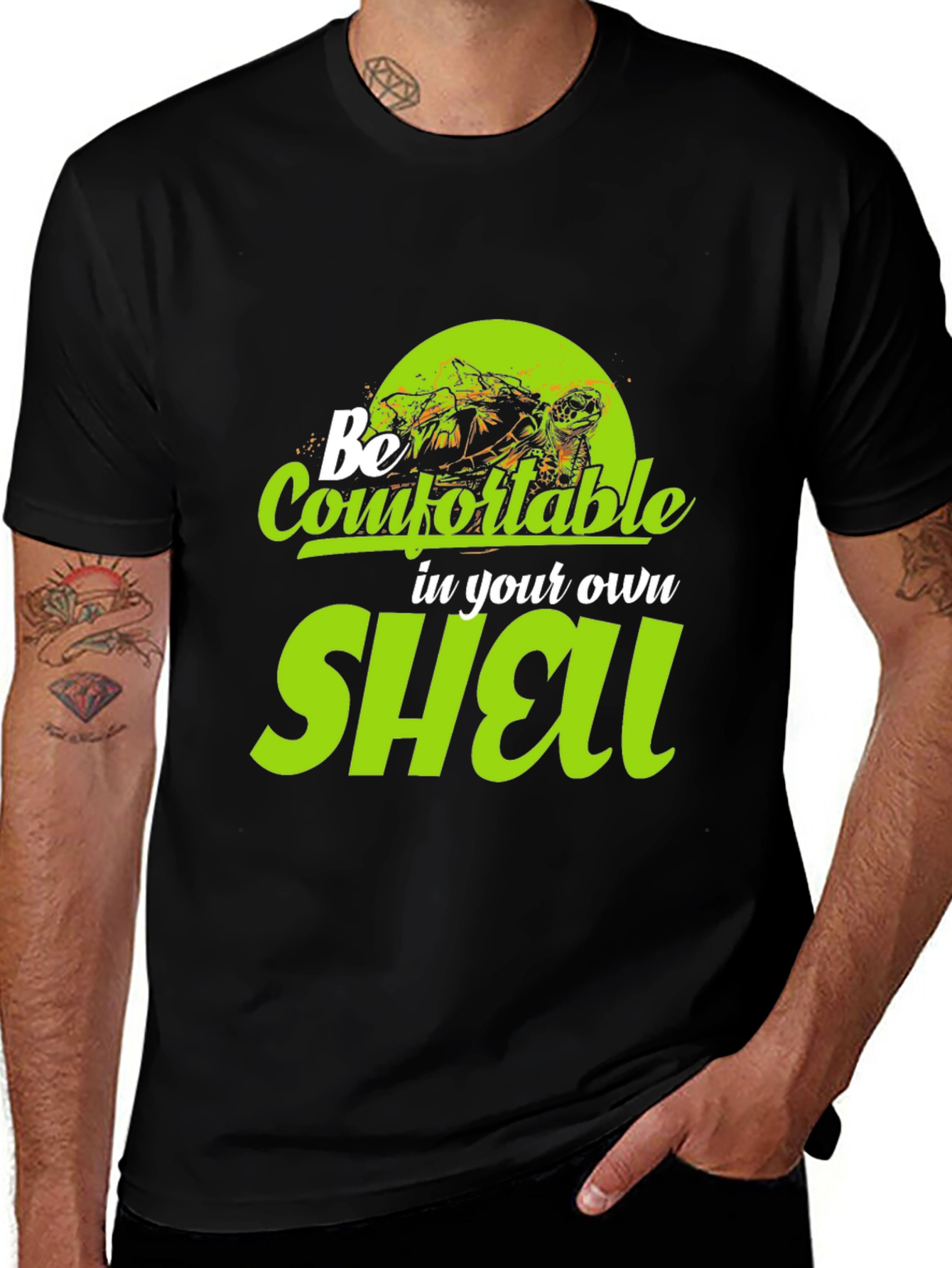 Variant 16 of Be Comfortable in Your Own Shell Black T-Shirt