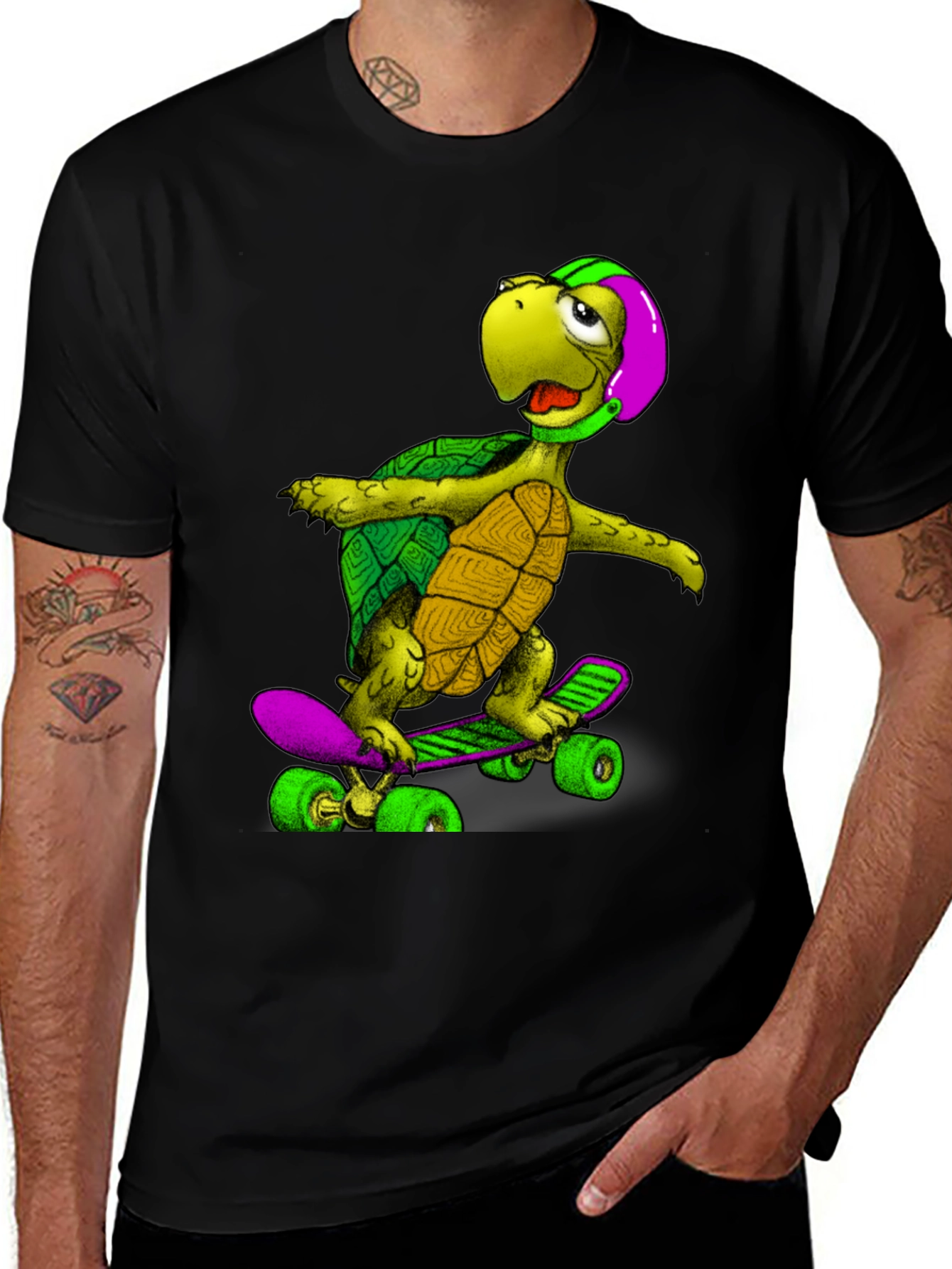 Variant 16 of Skateboarding Turtle Graphic Tee - Black