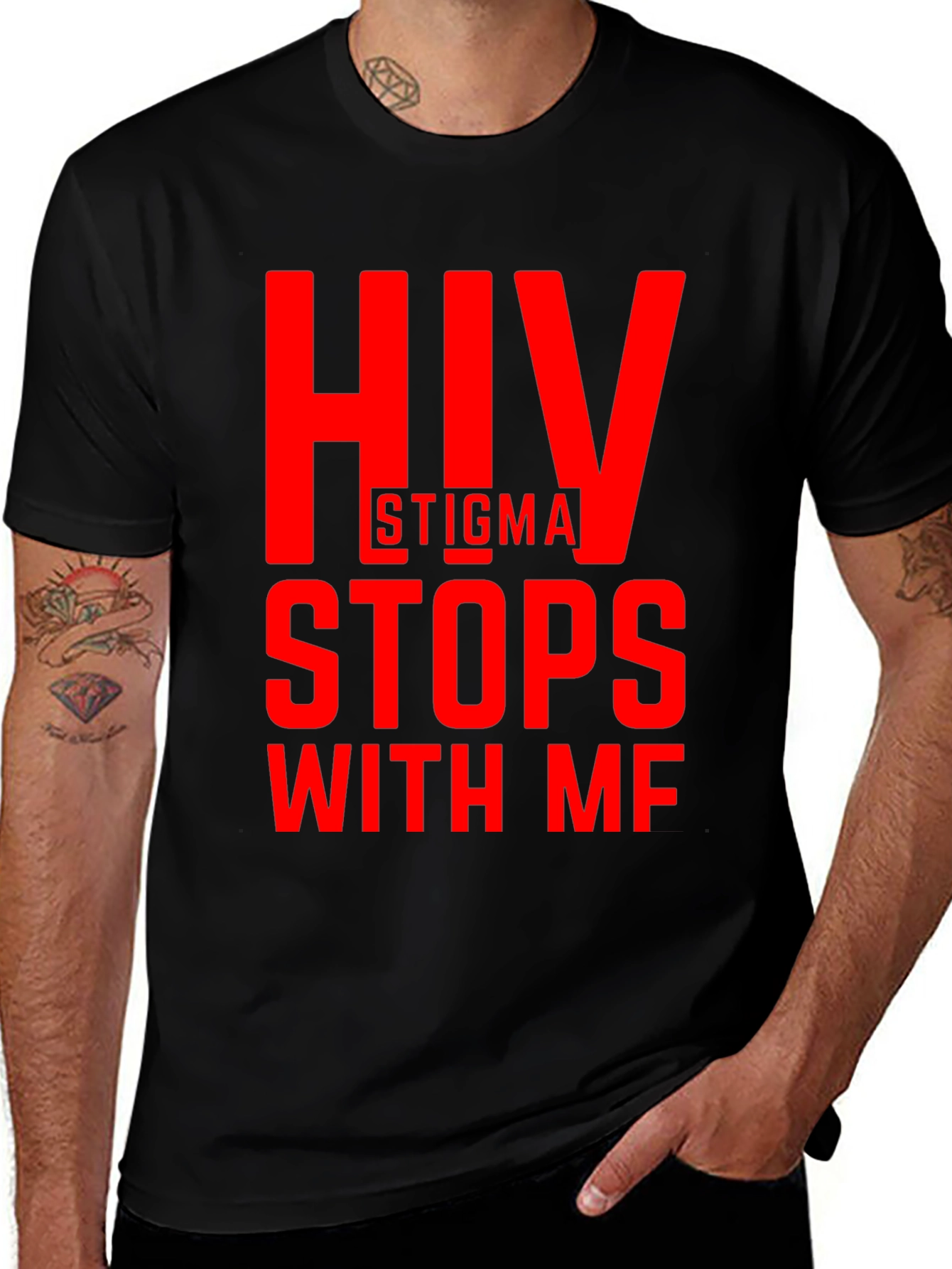 Variant 17 of HIV Stigma Stops With Me Black Tee