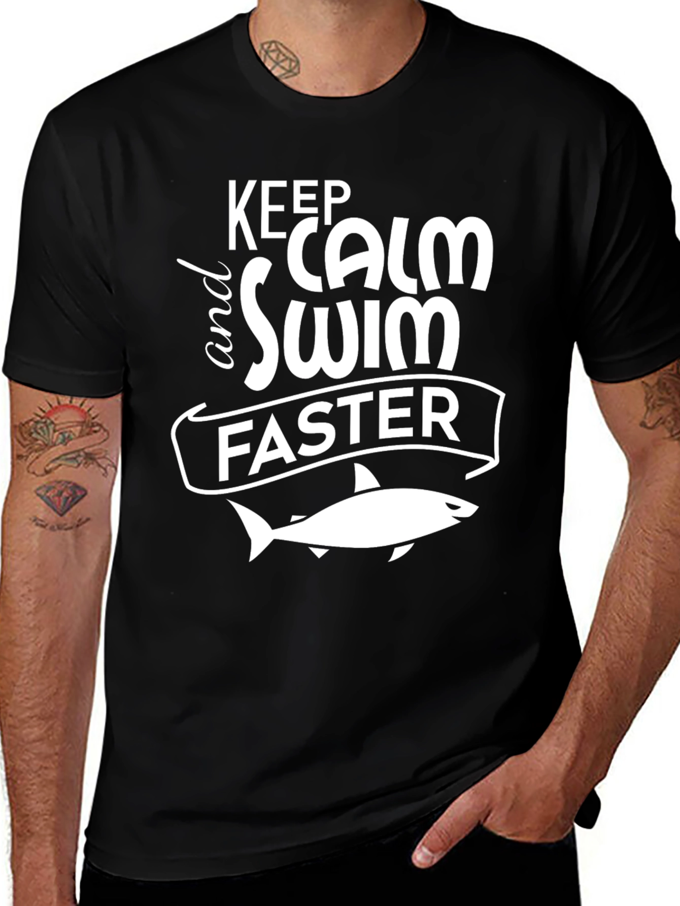 Variant 14 of Keep Calm and Swim Faster Black Graphic Tee