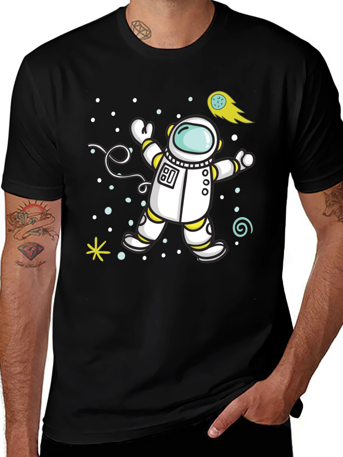 Variant 20 of Astronaut Graphic T-Shirt - Black Crew Neck Tee
