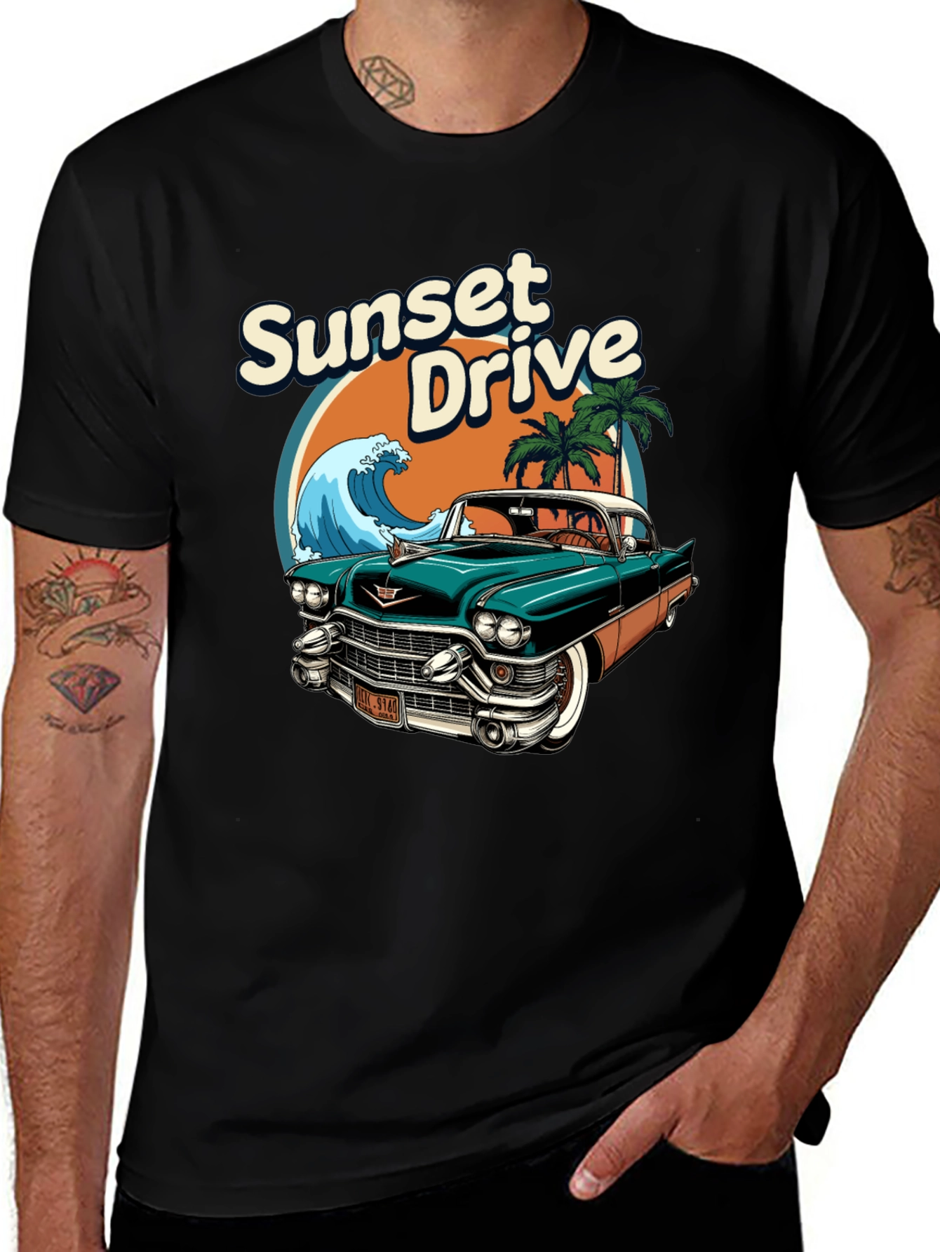 Variant 4 of Sunset Drive Classic Car Graphic Tee