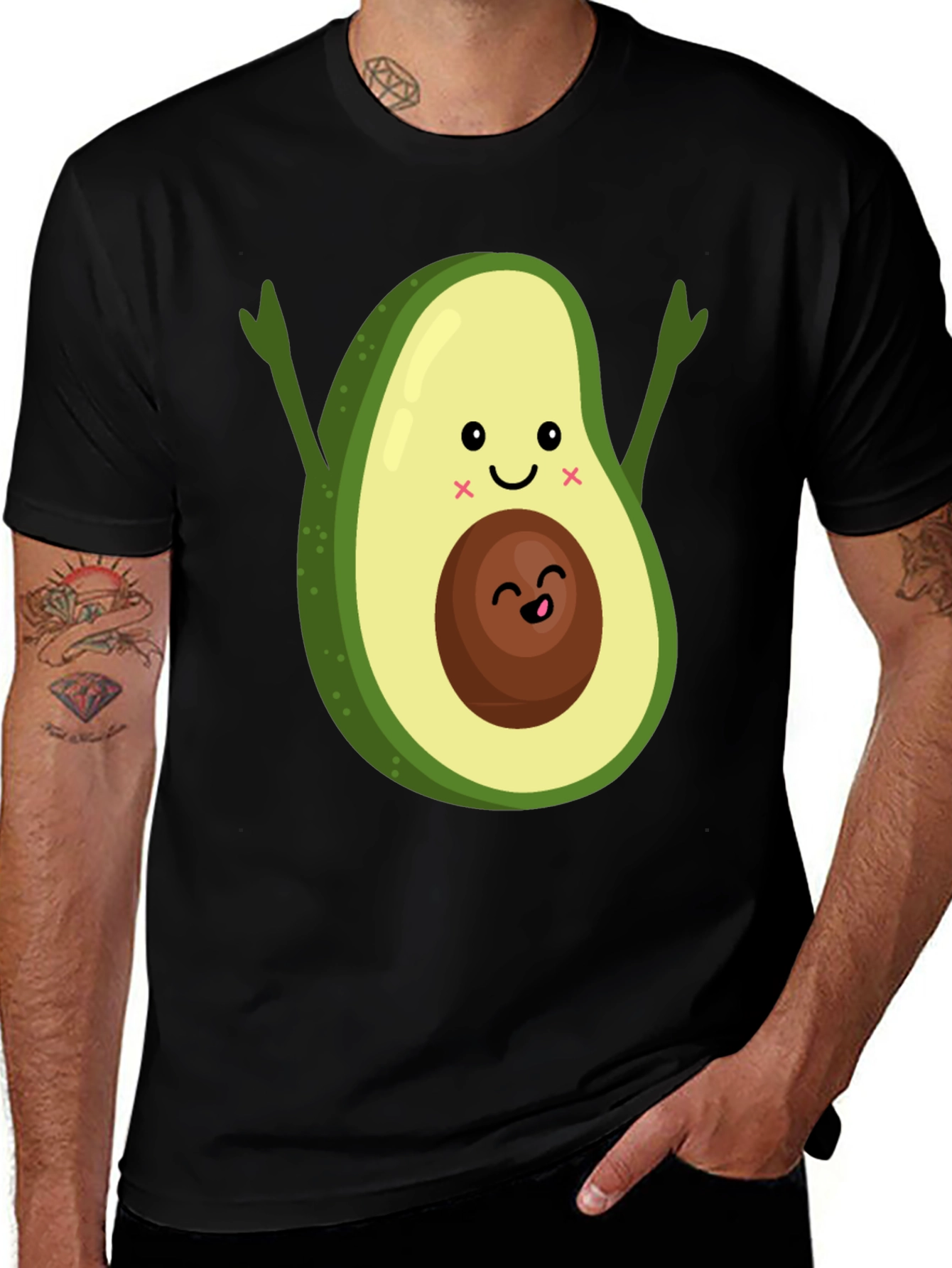 Variant 22 of Cute Avocado Graphic Print Black T-Shirt