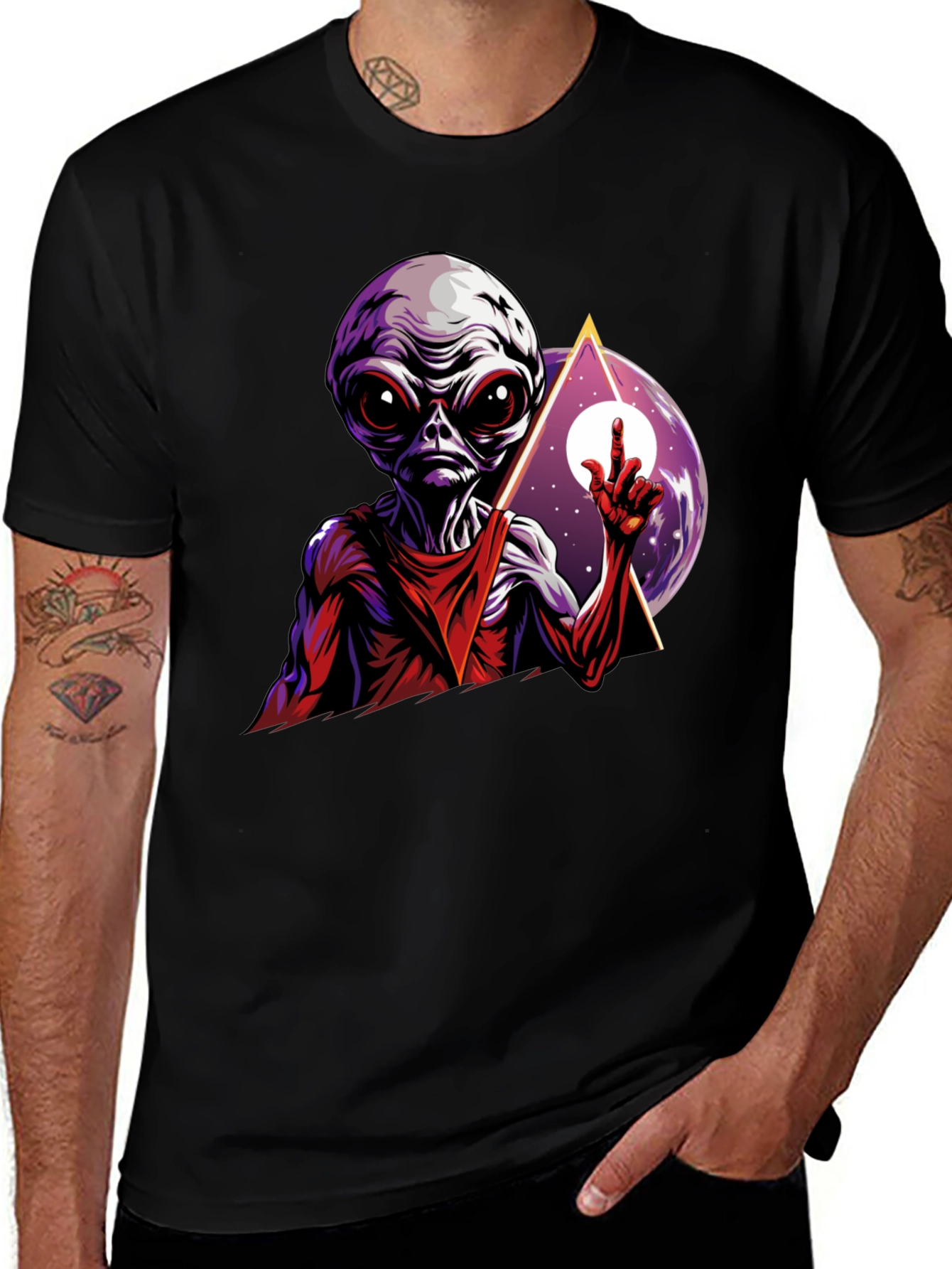 Variant 8 of Alien Graphic Tee - Black Cotton T-Shirt