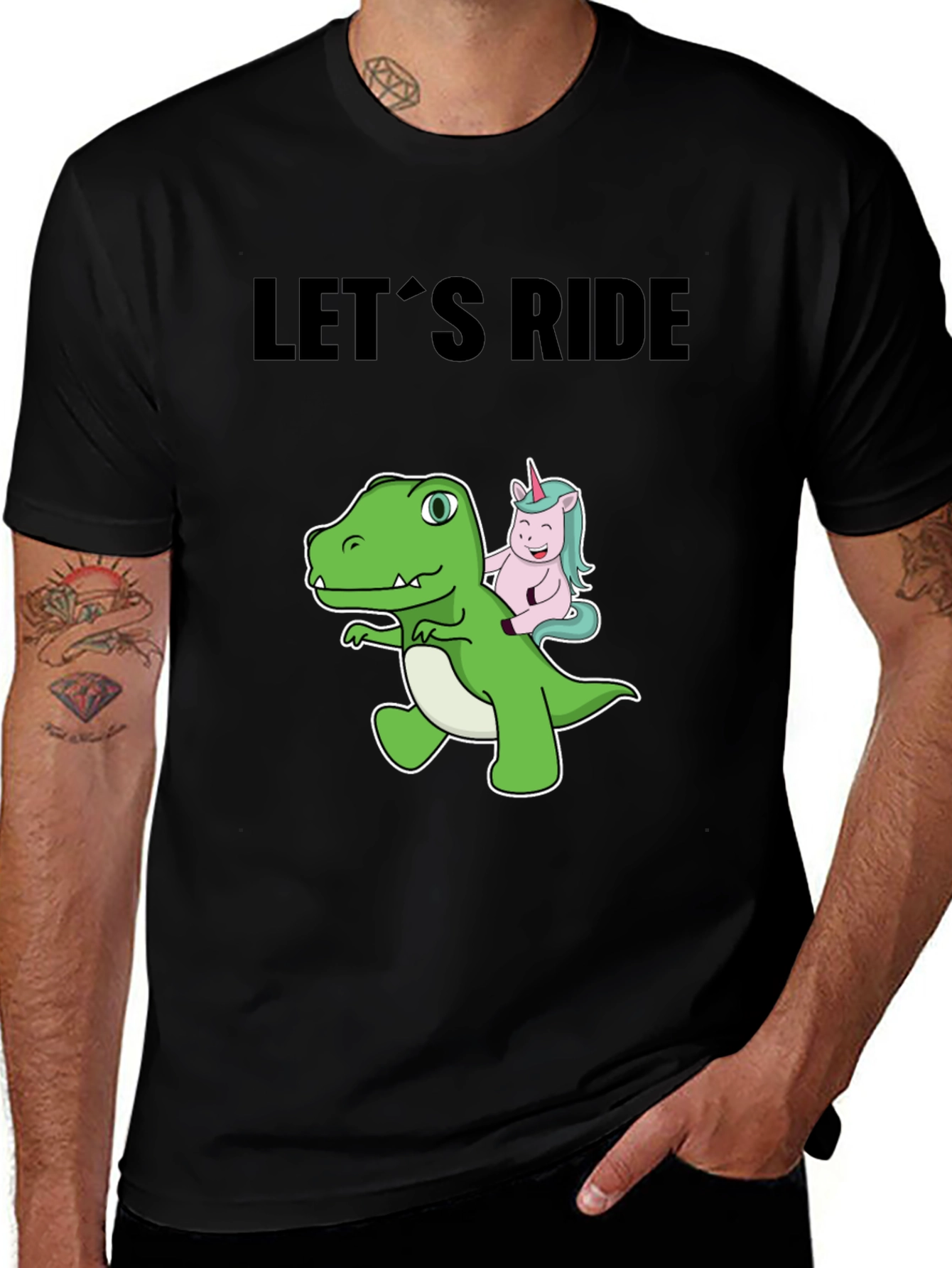 Black Dino and Unicorn Let's Ride Graphic Tee main image