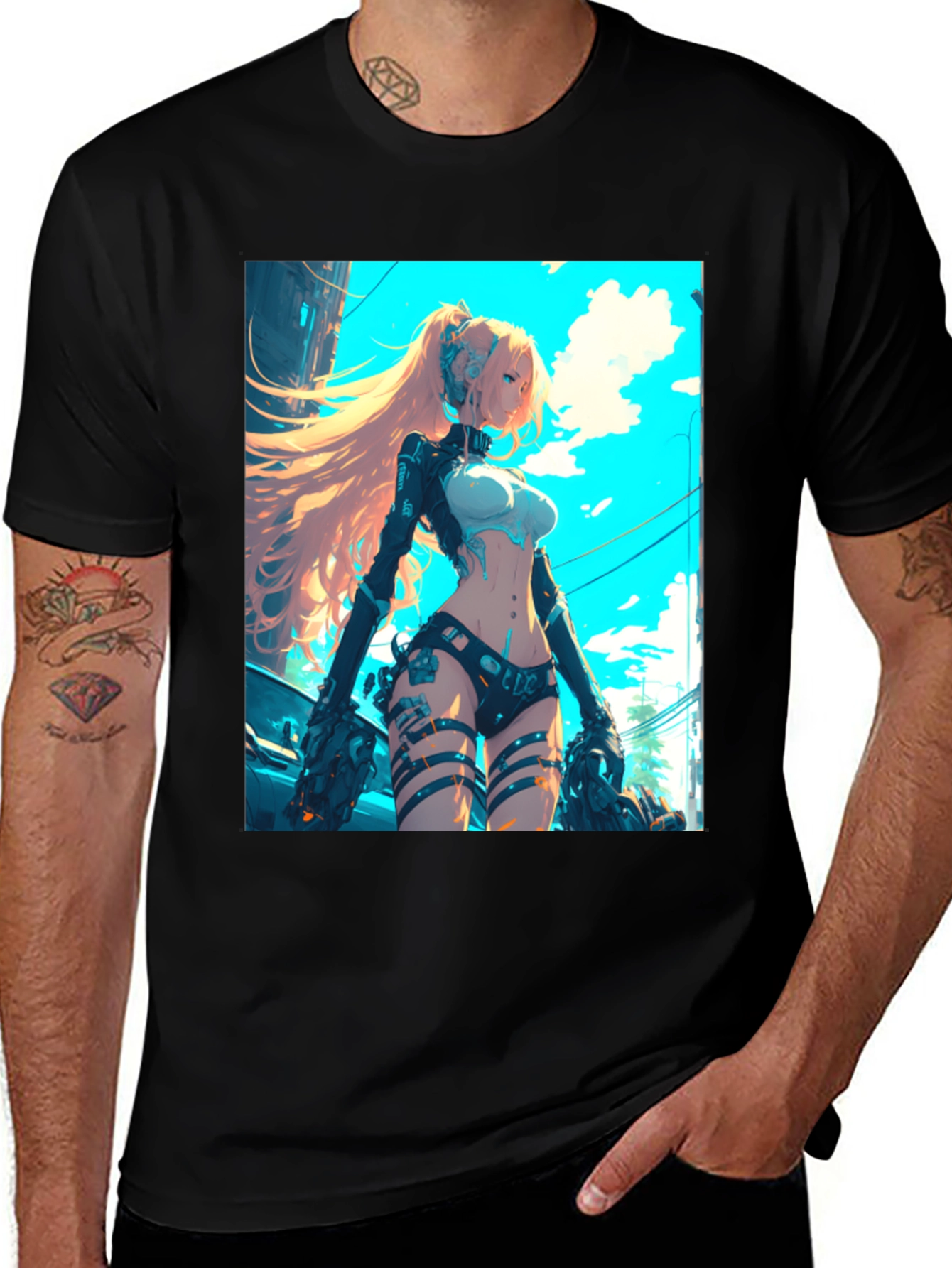 Variant 7 of Anime Girl Graphic Black T-Shirt