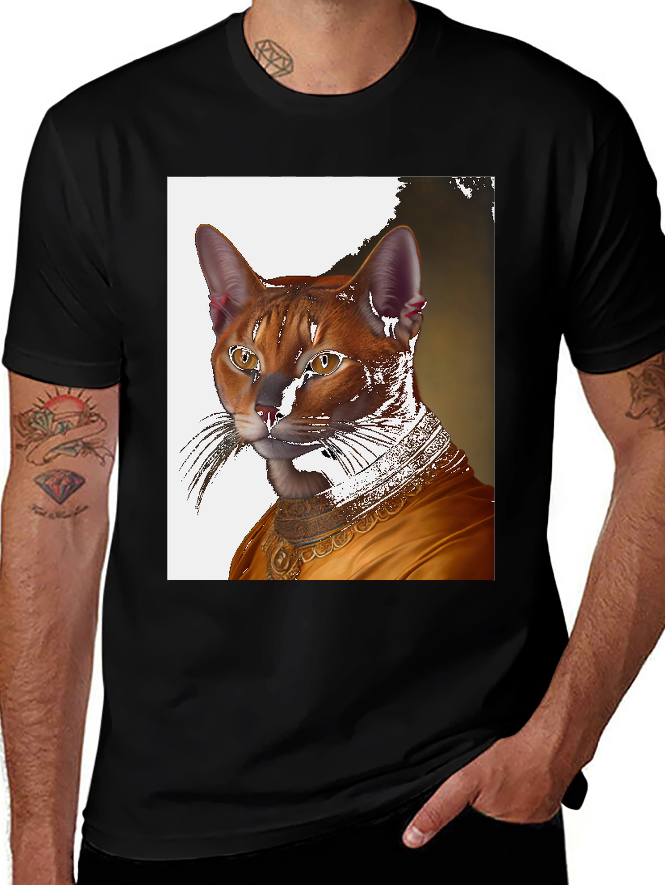 Variant 5 of Regal Cat Portrait Tee - Unique Artistic Design
