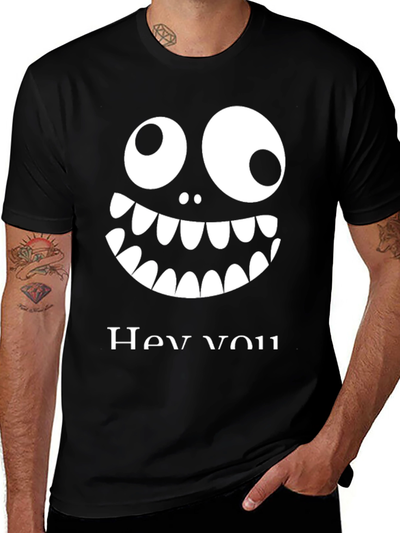 Variant 18 of Funny Monster Face Graphic Tee - "Hey You!"